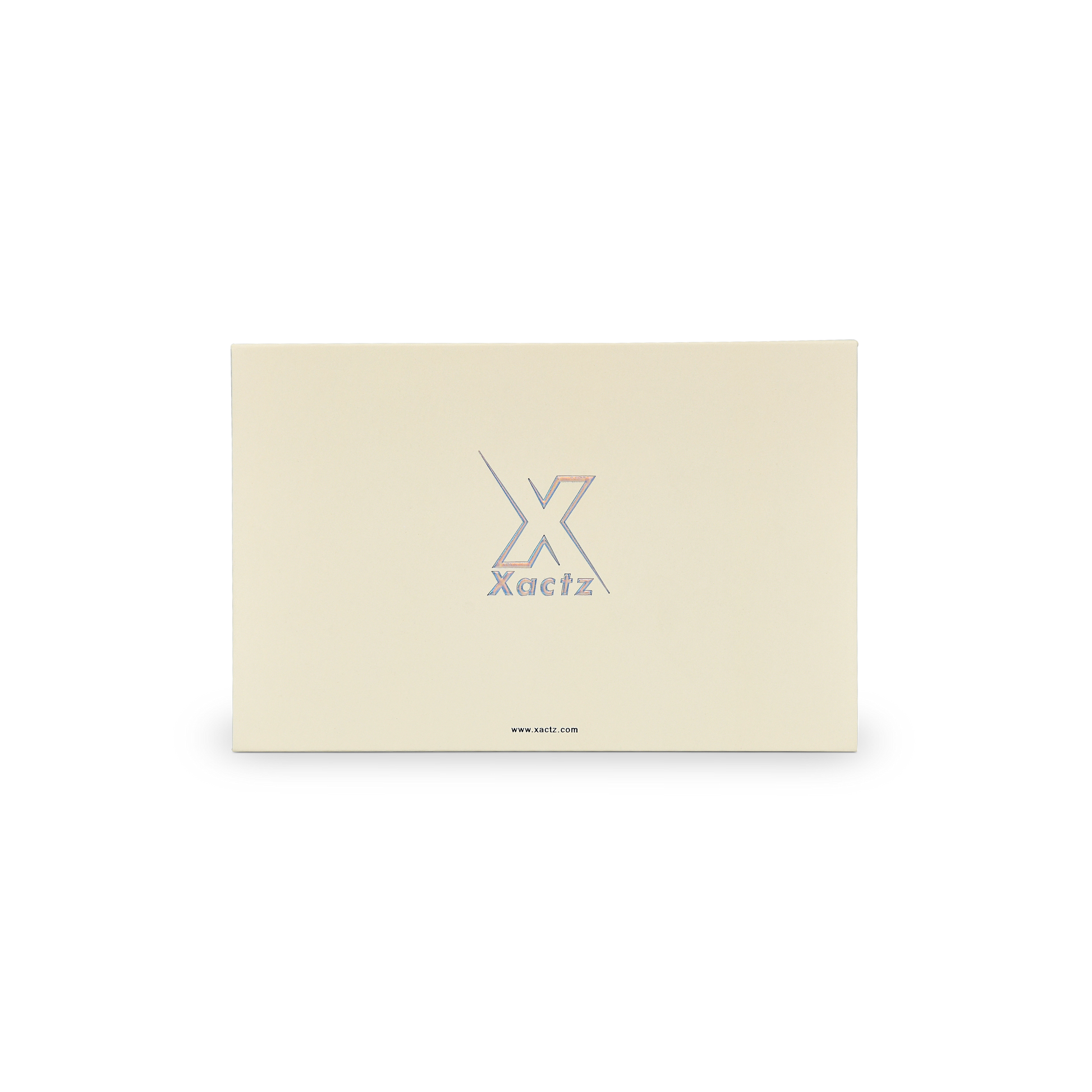 Premium Beige Book-Style Box with Embossed Holographic Silver Foil, Touch Film, Magnetic Closure and Yellow Raffia Grass Interior