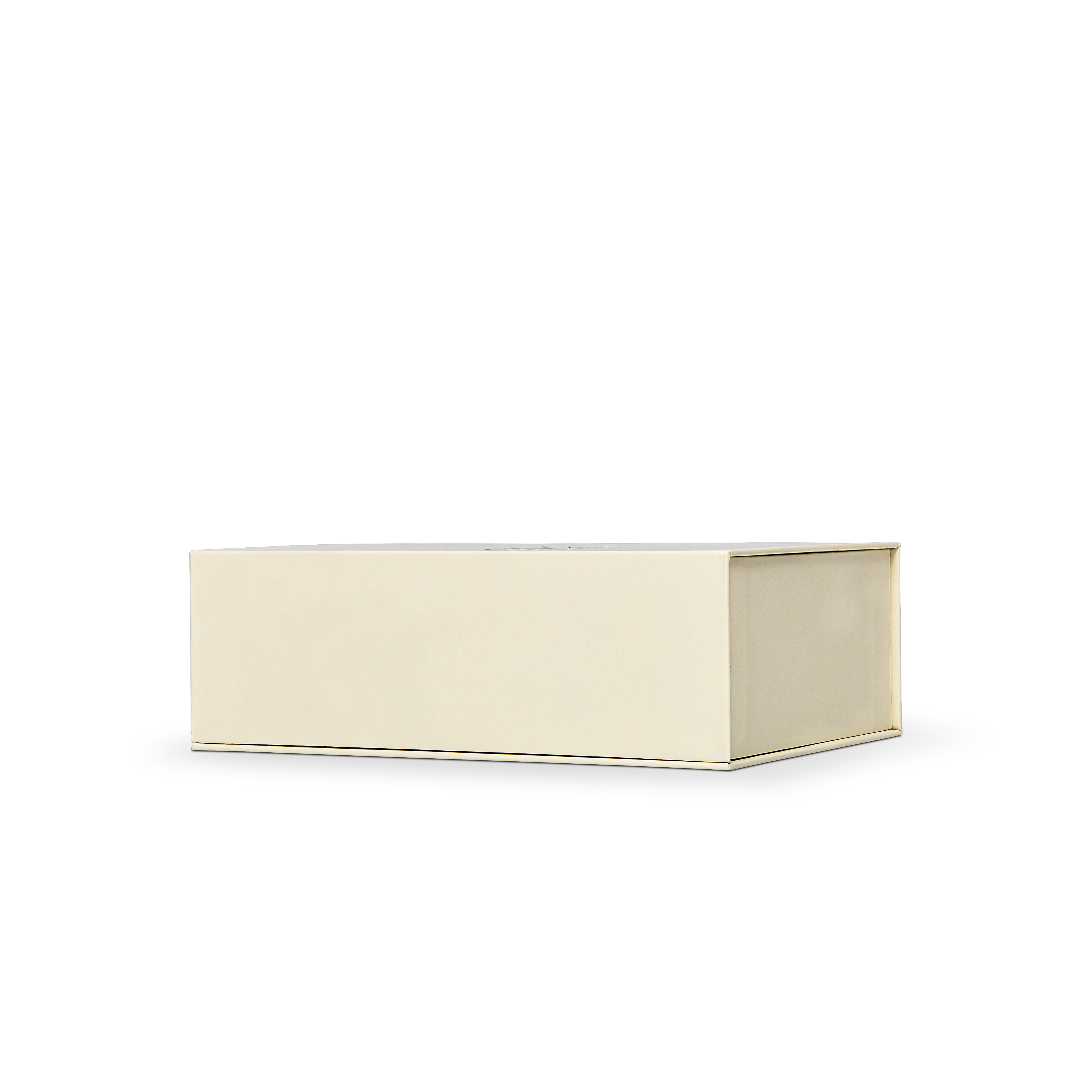 Premium Beige Book-Style Box with Embossed Holographic Silver Foil, Touch Film, Magnetic Closure and Yellow Raffia Grass Interior