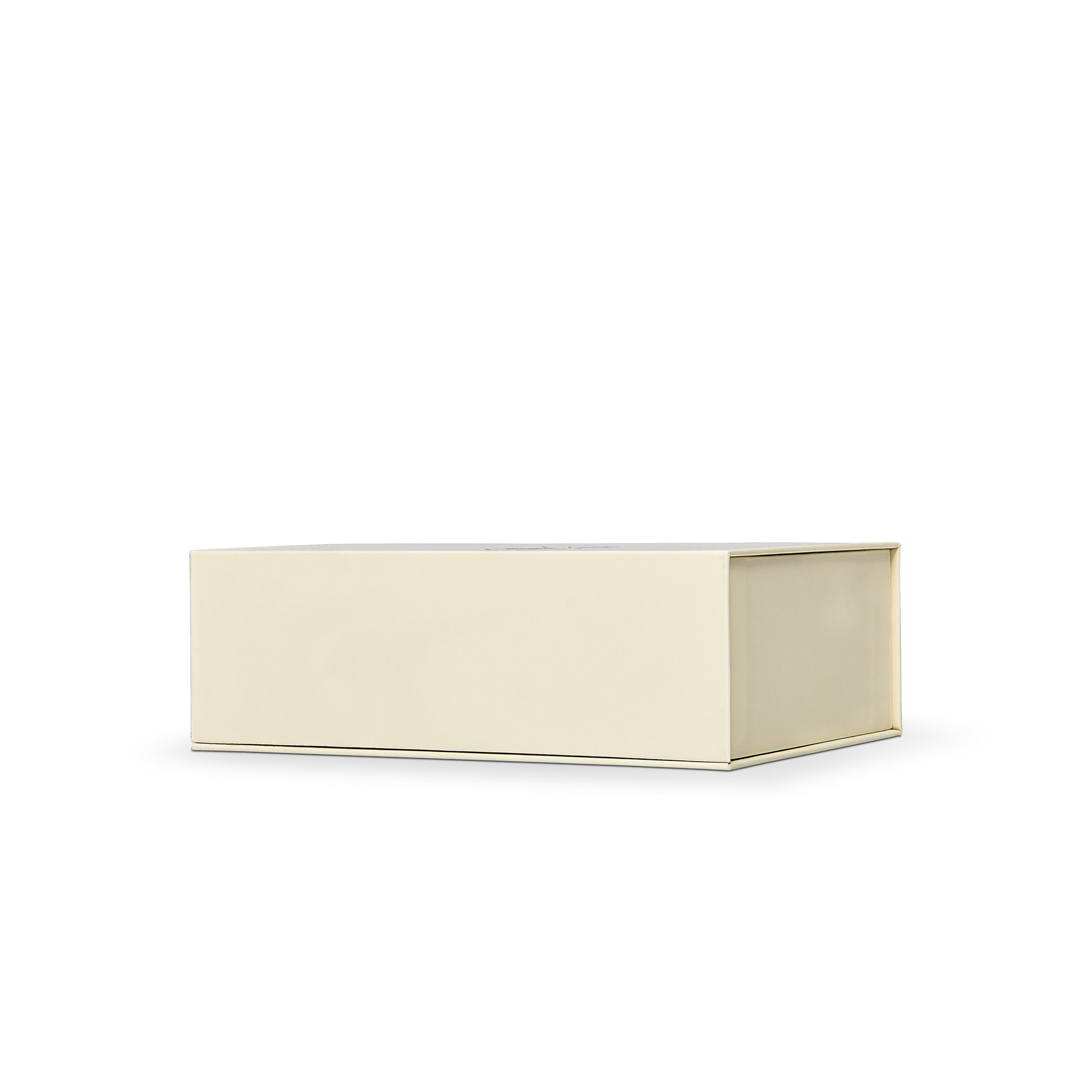 Premium Beige Book-Style Box with Embossed Holographic Silver Foil, Touch Film, Magnetic Closure and Yellow Raffia Grass Interior