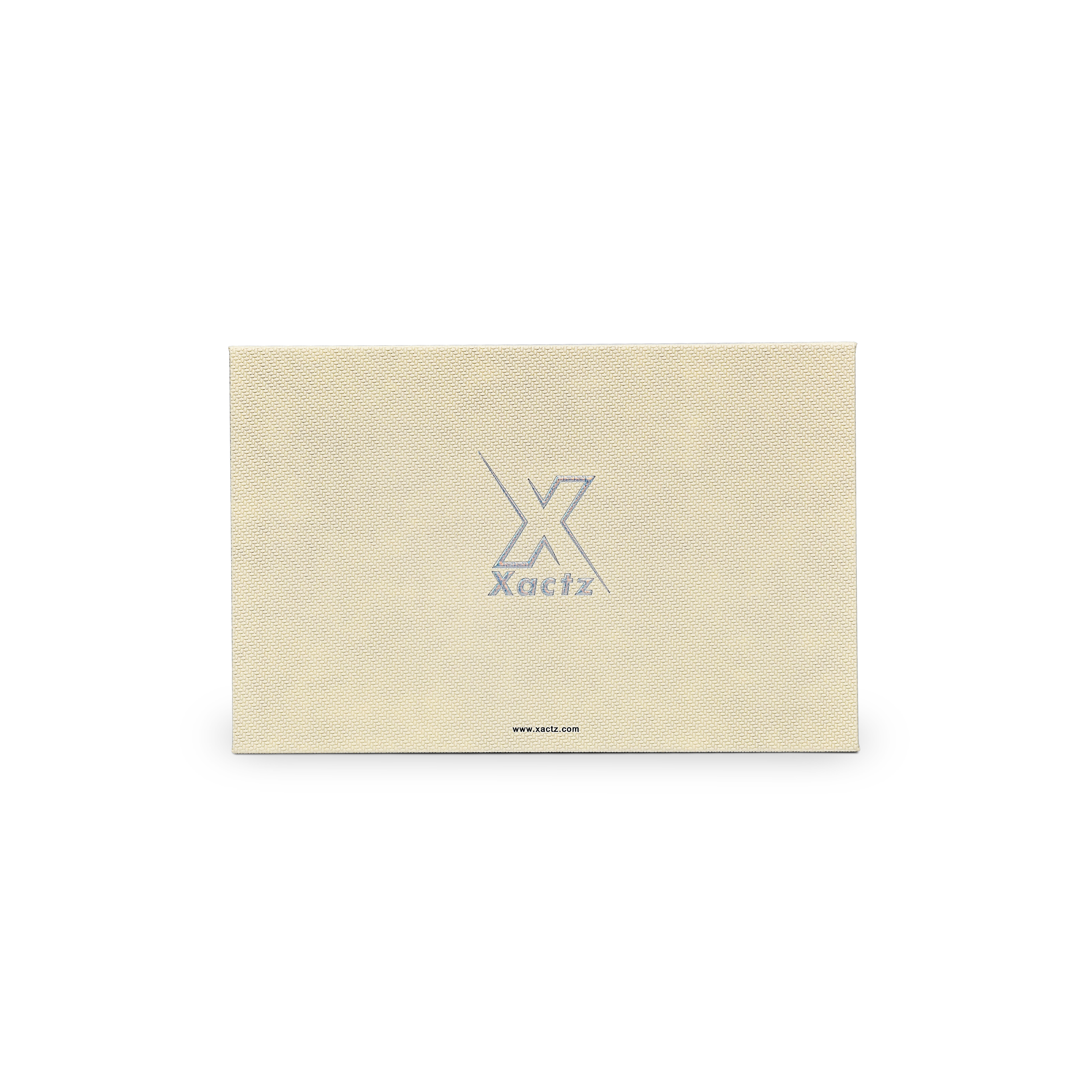 Premium Beige Book-Style Box with Embossed Holographic Silver Foil, Touch Film, Silk Satin Lining and Magnetic Closure