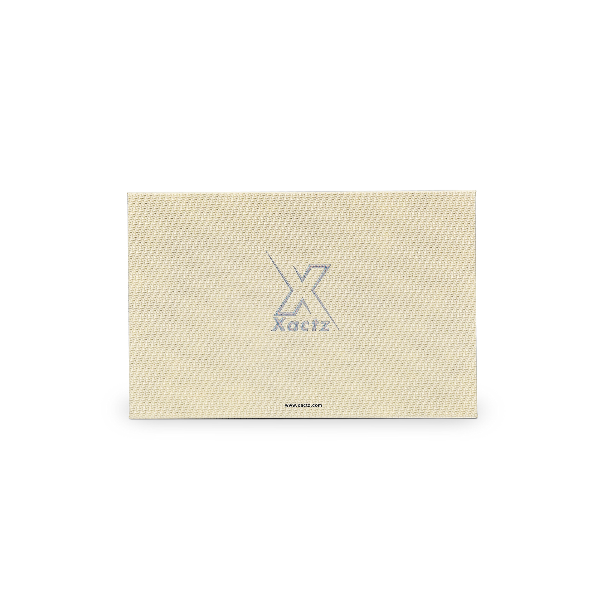 Premium Beige Book-Style Box with Embossed Holographic Silver Foil, Touch Film, Silk Satin Lining and Magnetic Closure