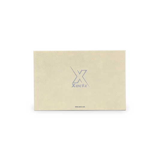 Premium Beige Book-Style Box with Embossed Holographic Silver Foil, Touch Film, Silk Satin Lining and Magnetic Closure