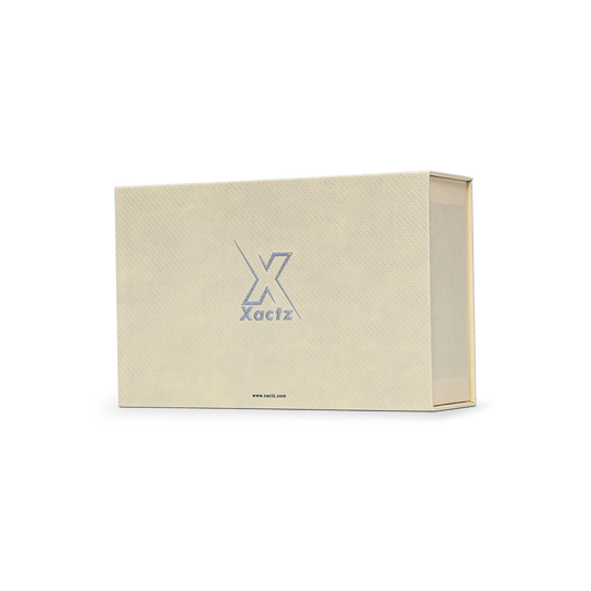 Premium Beige Book-Style Box with Embossed Holographic Silver Foil, Touch Film, Silk Satin Lining and Magnetic Closure
