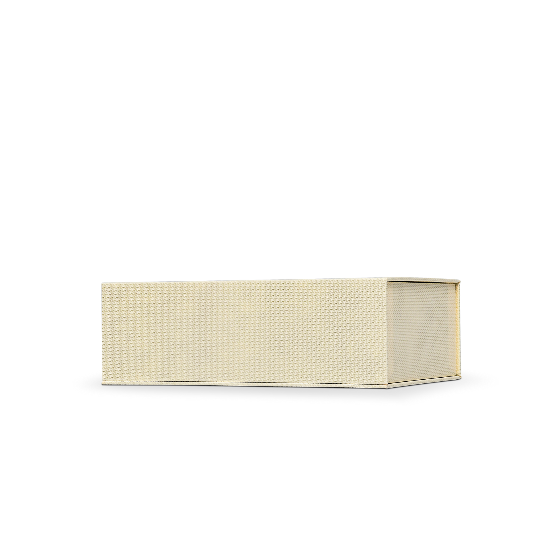 Premium Beige Book-Style Box with Embossed Holographic Silver Foil, Touch Film, Silk Satin Lining and Magnetic Closure