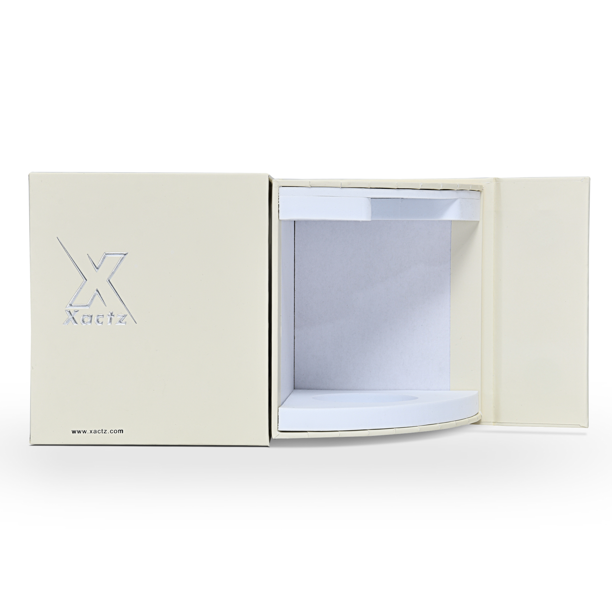 Boîte à Rabat Personnalisée Luxe Beige avec Estampage Argent et Mousse EVA