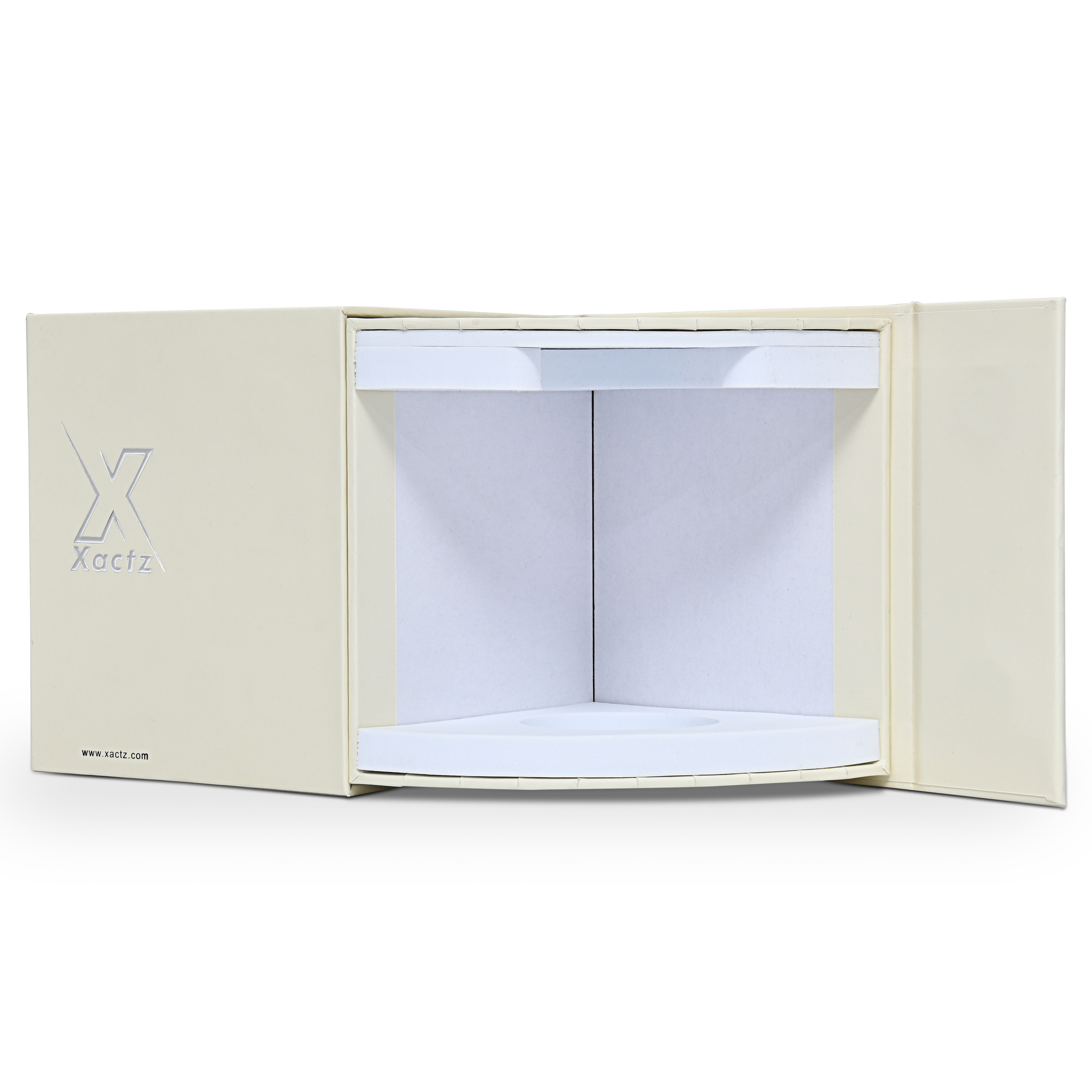 Boîte à Rabat Personnalisée Luxe Beige avec Estampage Argent et Mousse EVA