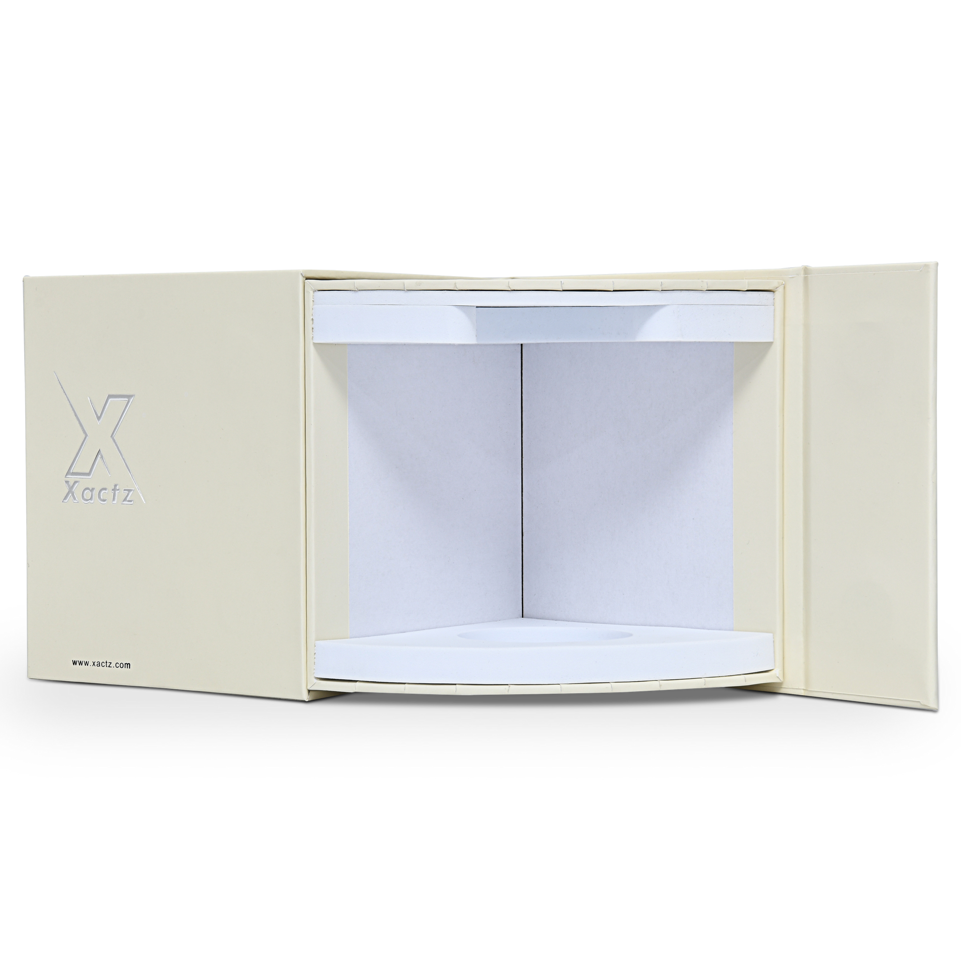 Boîte à Rabat Personnalisée Luxe Beige avec Estampage Argent et Mousse EVA
