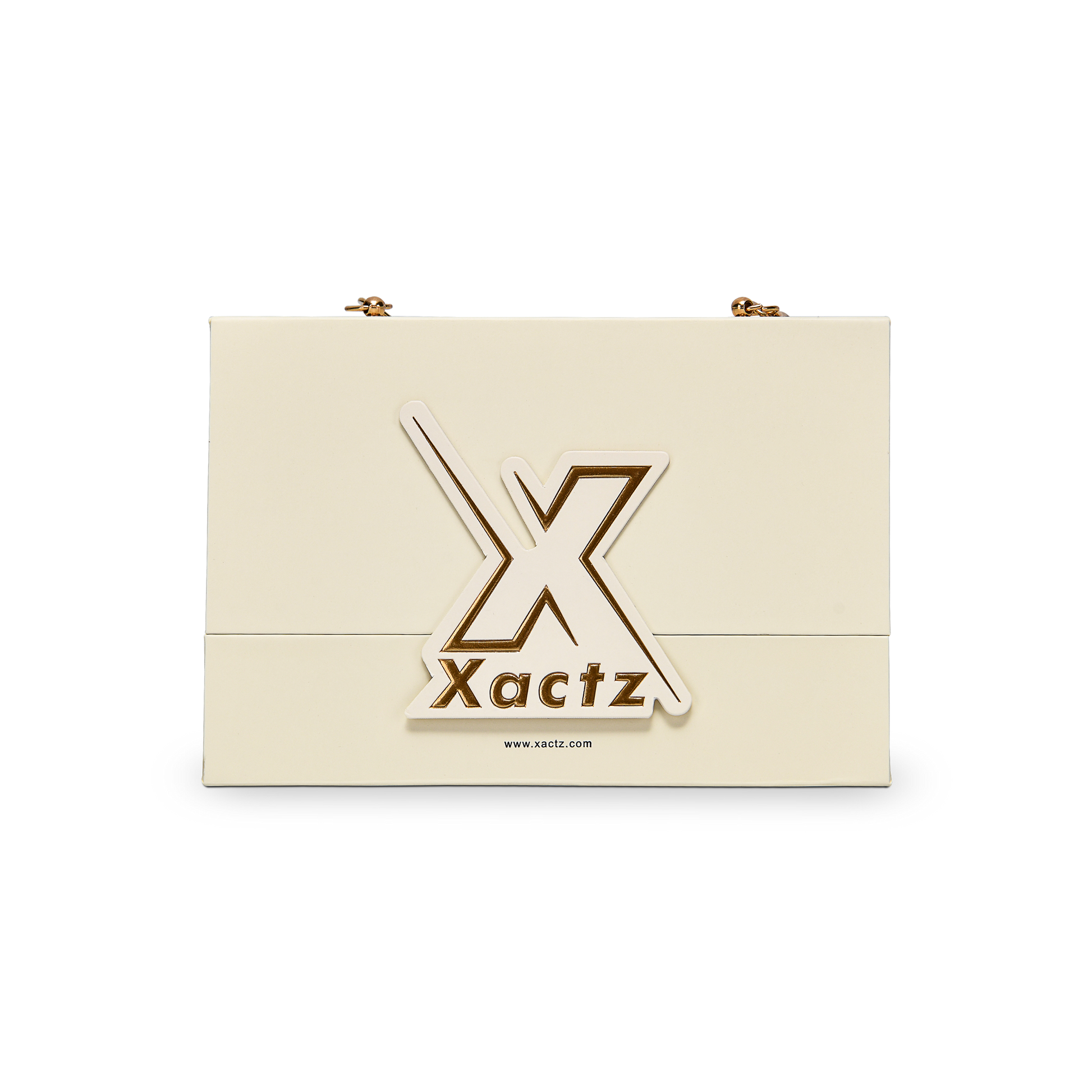 Luxury Custom Beige Flip Top Box Gold Foil Pearl Chain Handle Packaging