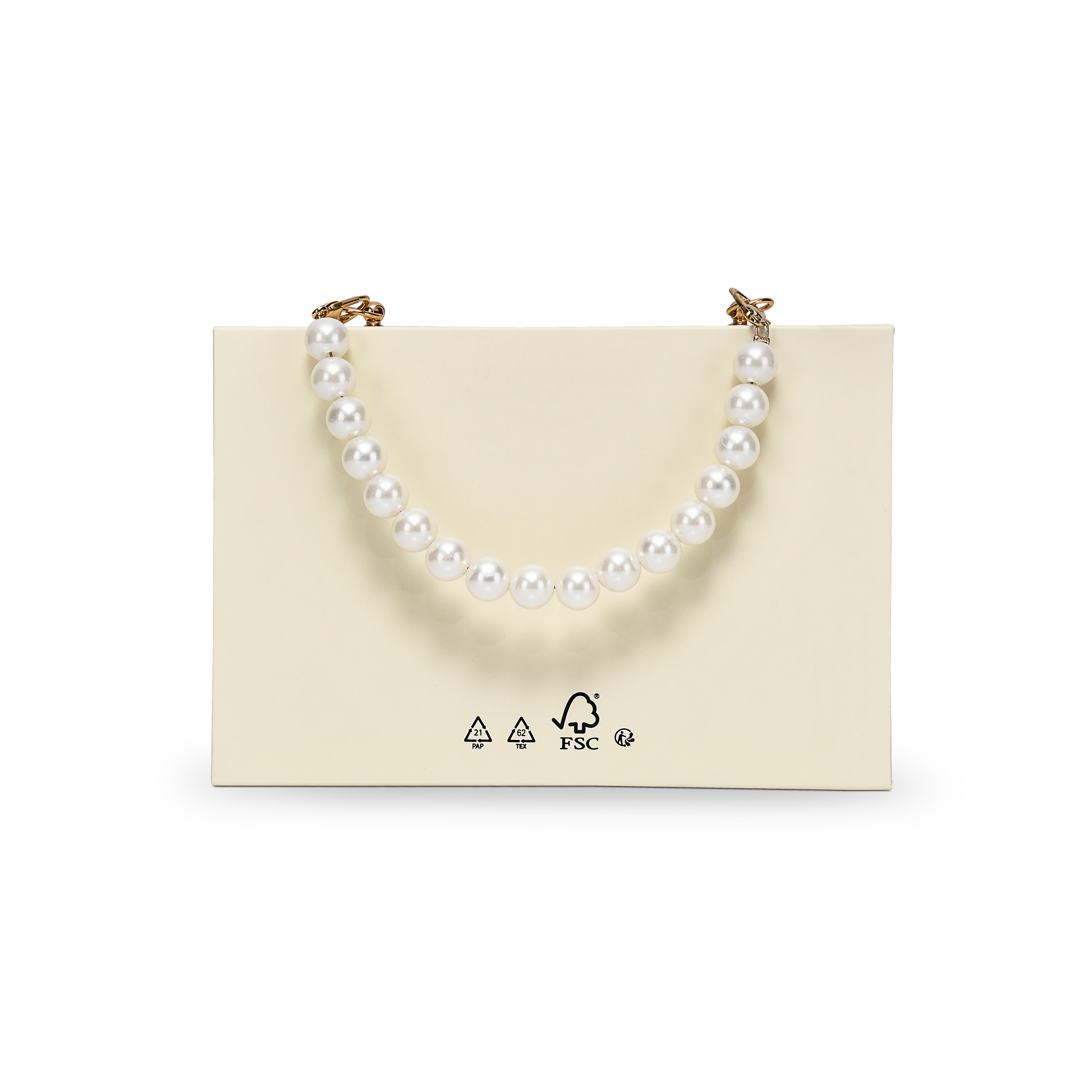 Luxury Custom Beige Flip Top Box Gold Foil Pearl Chain Handle Packaging