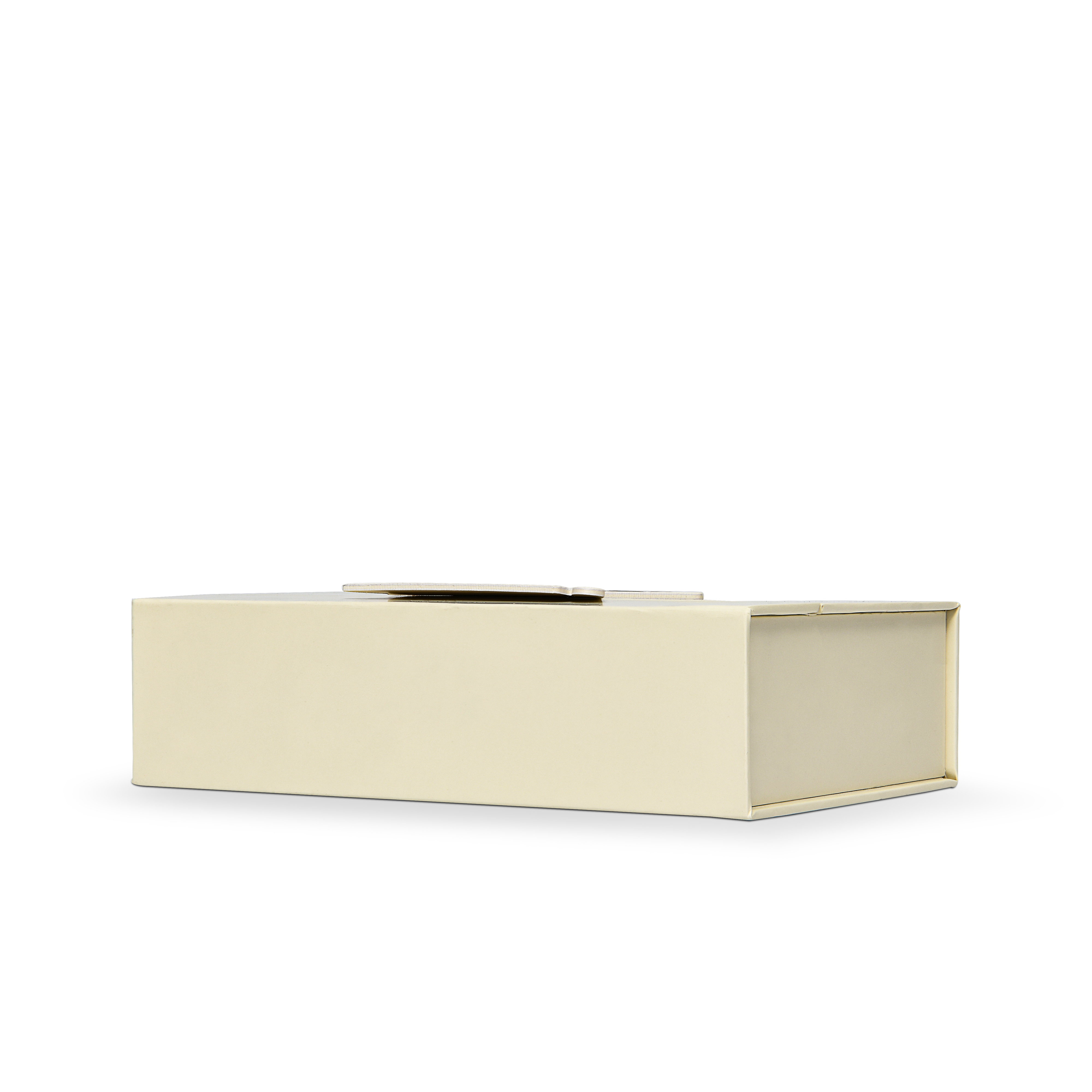 Luxury Custom Beige Flip Top Box Gold Foil Pearl Chain Handle Packaging