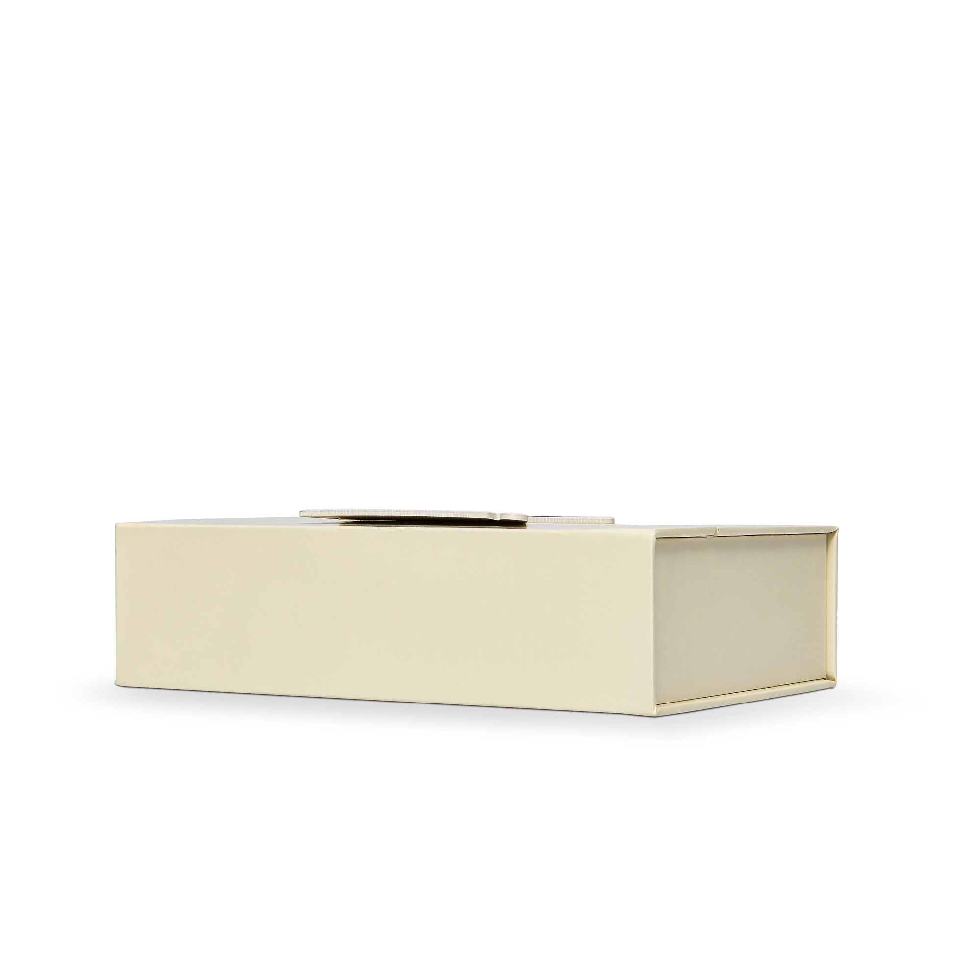Luxury Custom Beige Flip Top Box Gold Foil Pearl Chain Handle Packaging