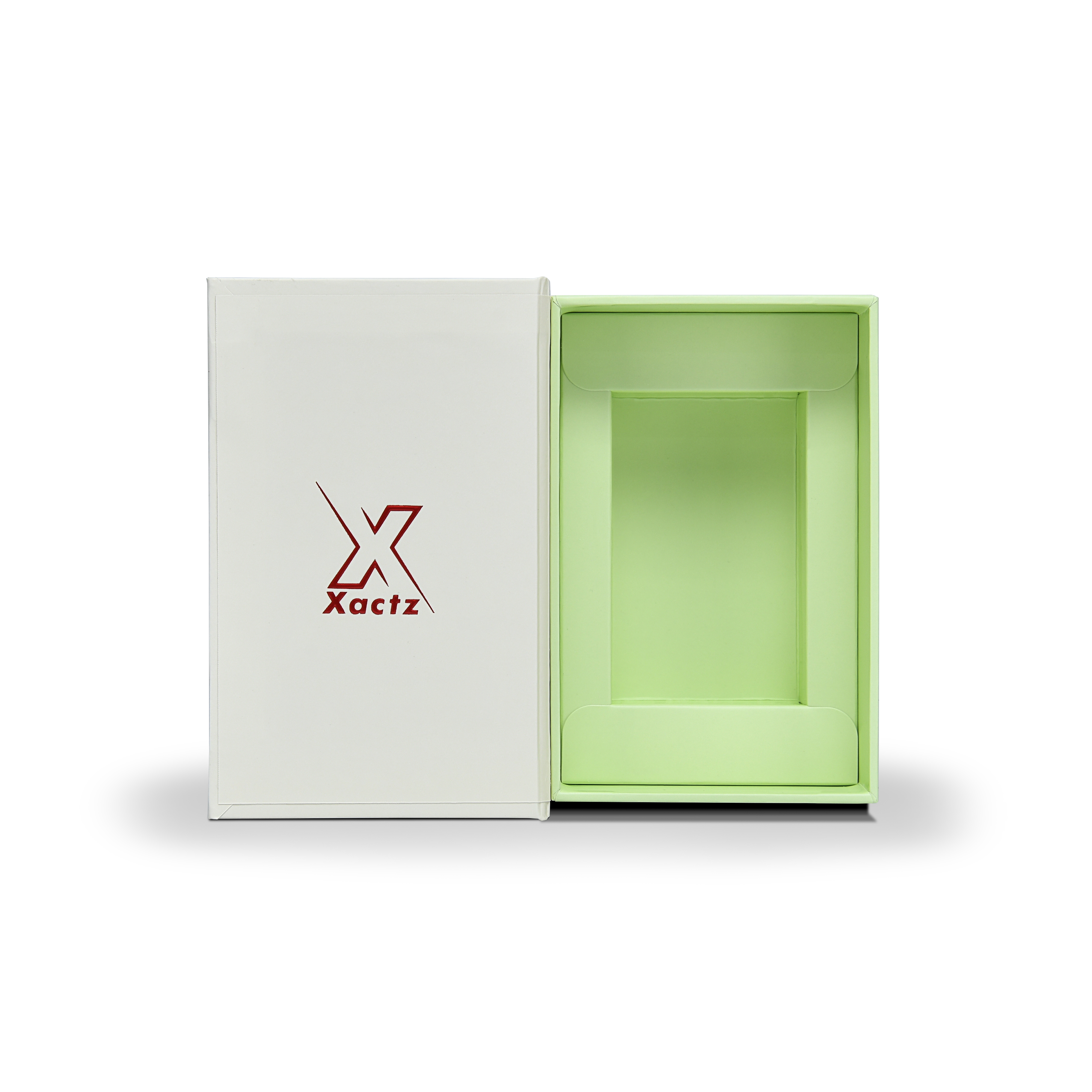 Premium Beige Green Embossed Red Gold Foil Book-Shaped Luxury Gift Box with Green Rectangular Inner Tray