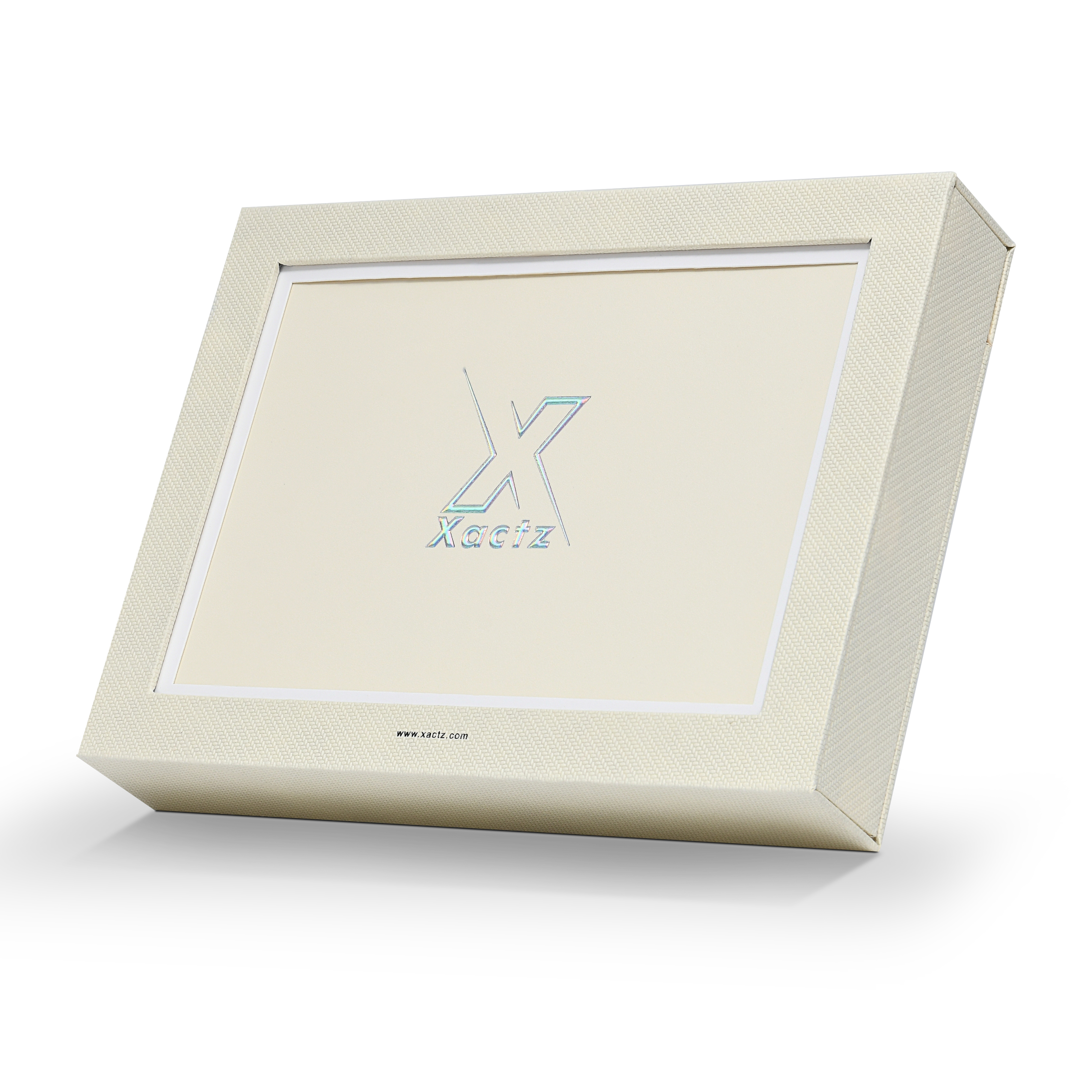 Coffret de présentation de luxe sur mesure, pour album photo beige, avec ruban