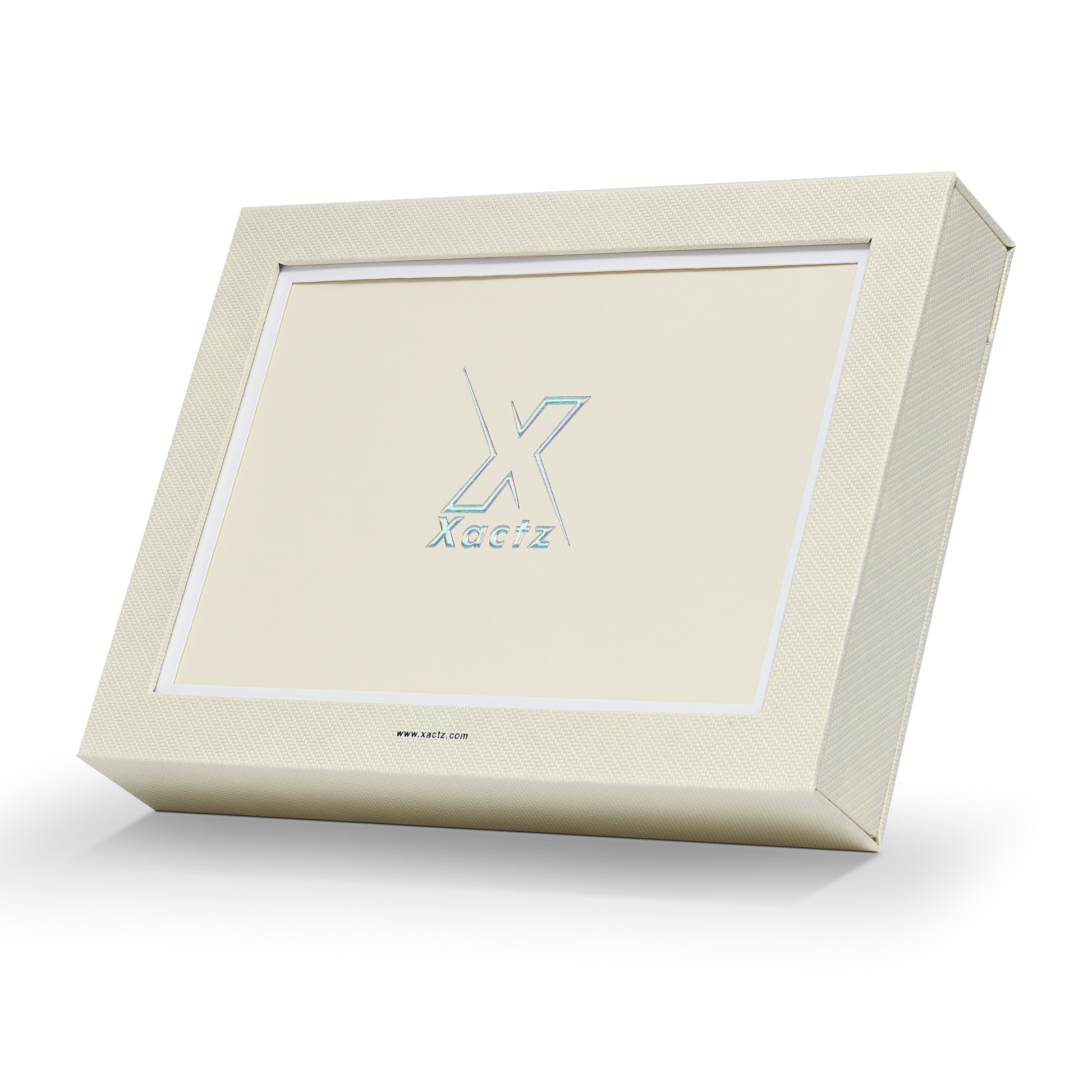 Coffret de présentation de luxe sur mesure, pour album photo beige, avec ruban