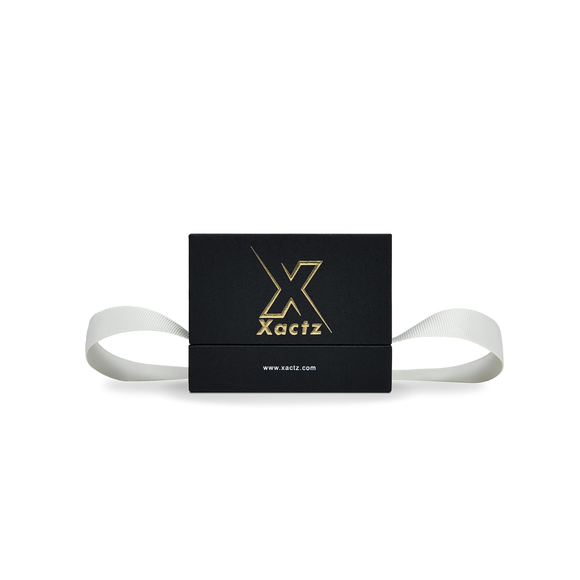 Premium Black Textured Gold Embossed Hot Stamped Rigid Lid and Base Gift Box with Ribbon Closure