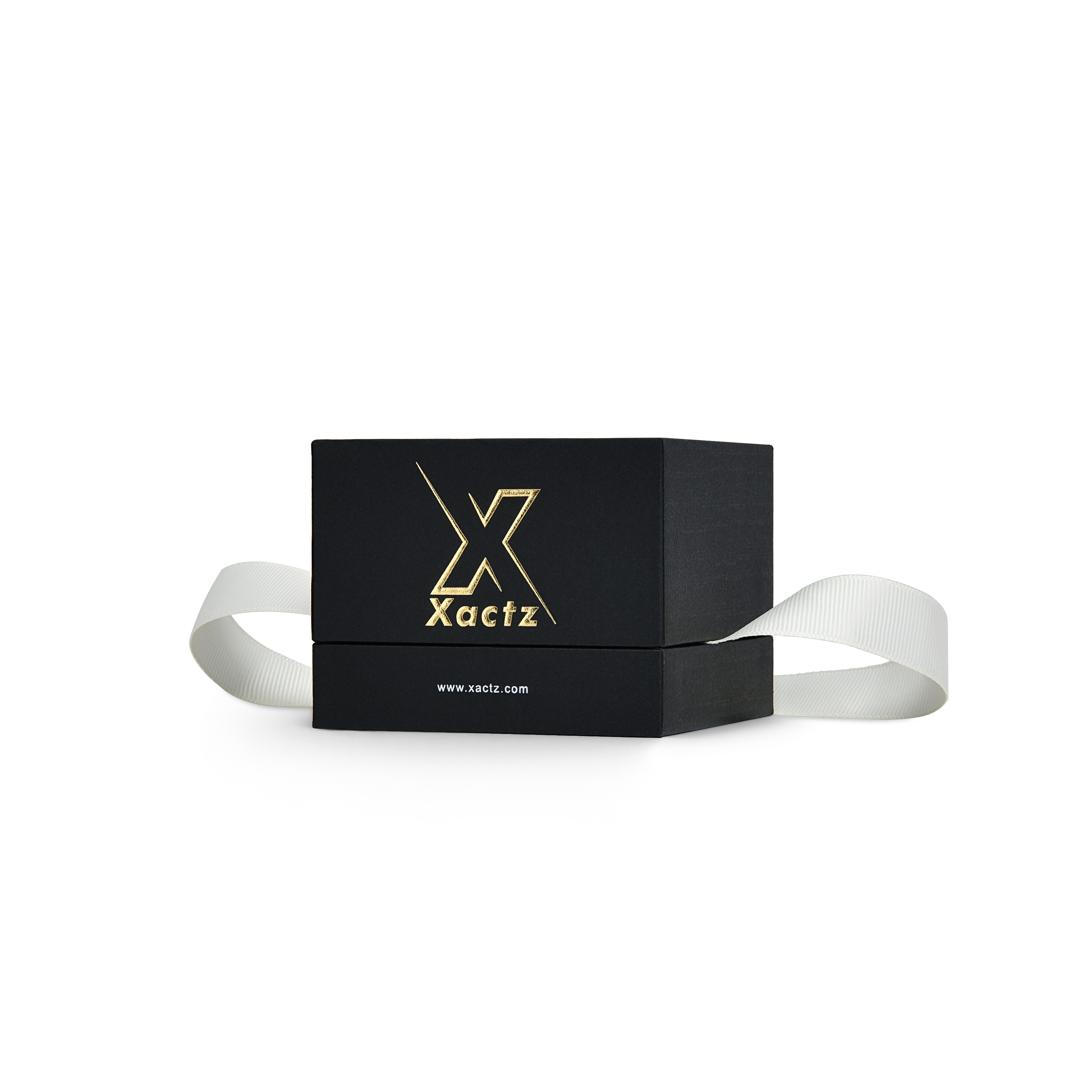 Premium Black Textured Gold Embossed Hot Stamped Rigid Lid and Base Gift Box with Ribbon Closure