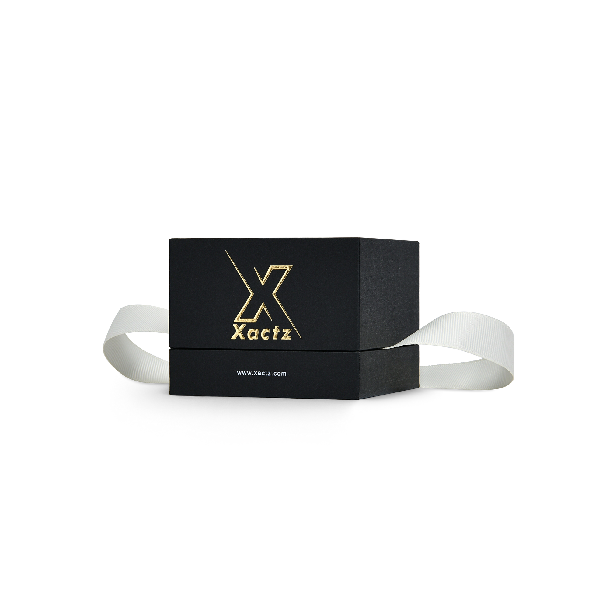 Premium Black Textured Gold Embossed Hot Stamped Rigid Lid and Base Gift Box with Ribbon Closure