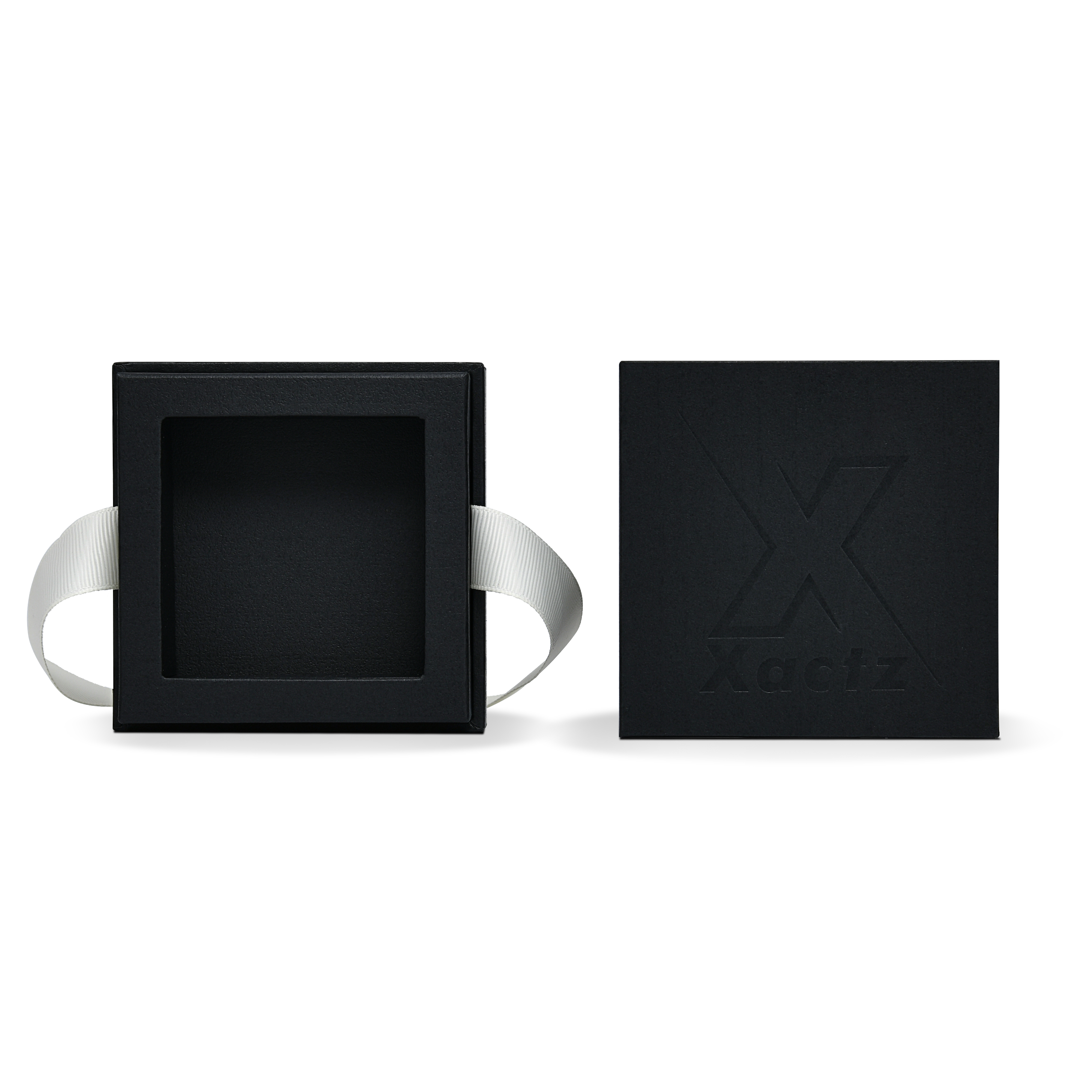 Premium Black Textured Gold Embossed Hot Stamped Rigid Lid and Base Gift Box with Ribbon Closure