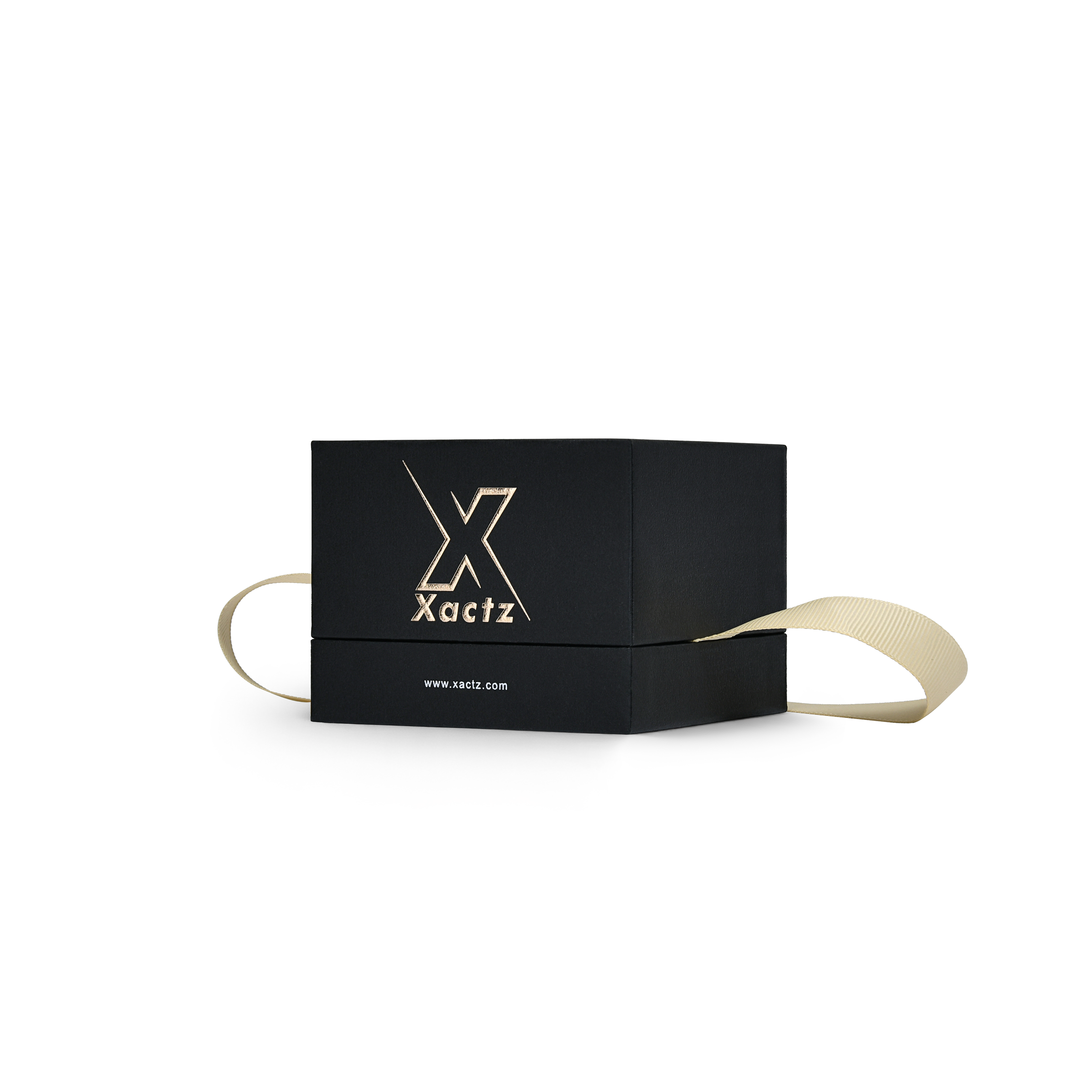 Premium Black Textured Rose Gold Embossed Hot Stamped Rigid Gift Box with Ribbon Closure