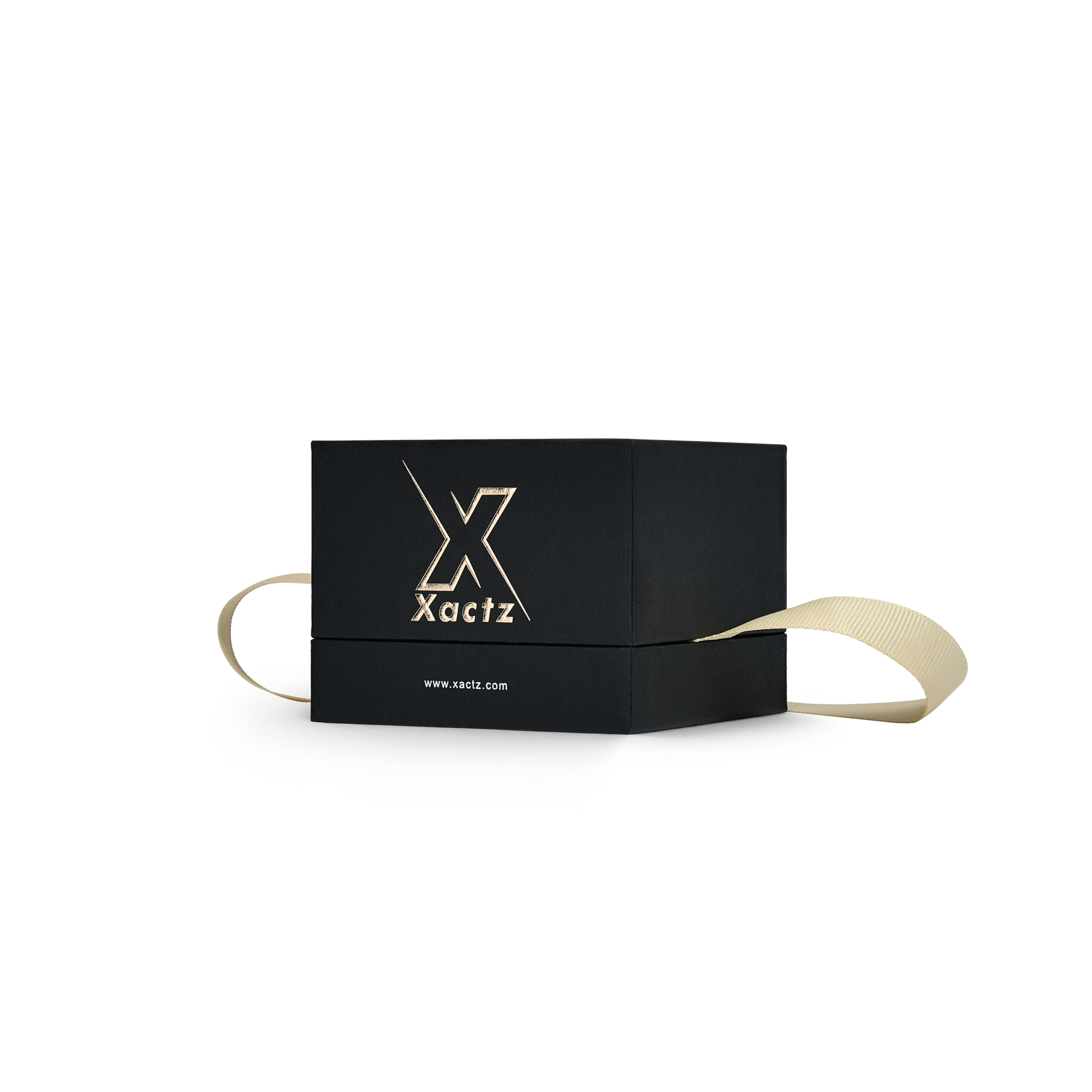 Premium Black Textured Rose Gold Embossed Hot Stamped Rigid Gift Box with Ribbon Closure