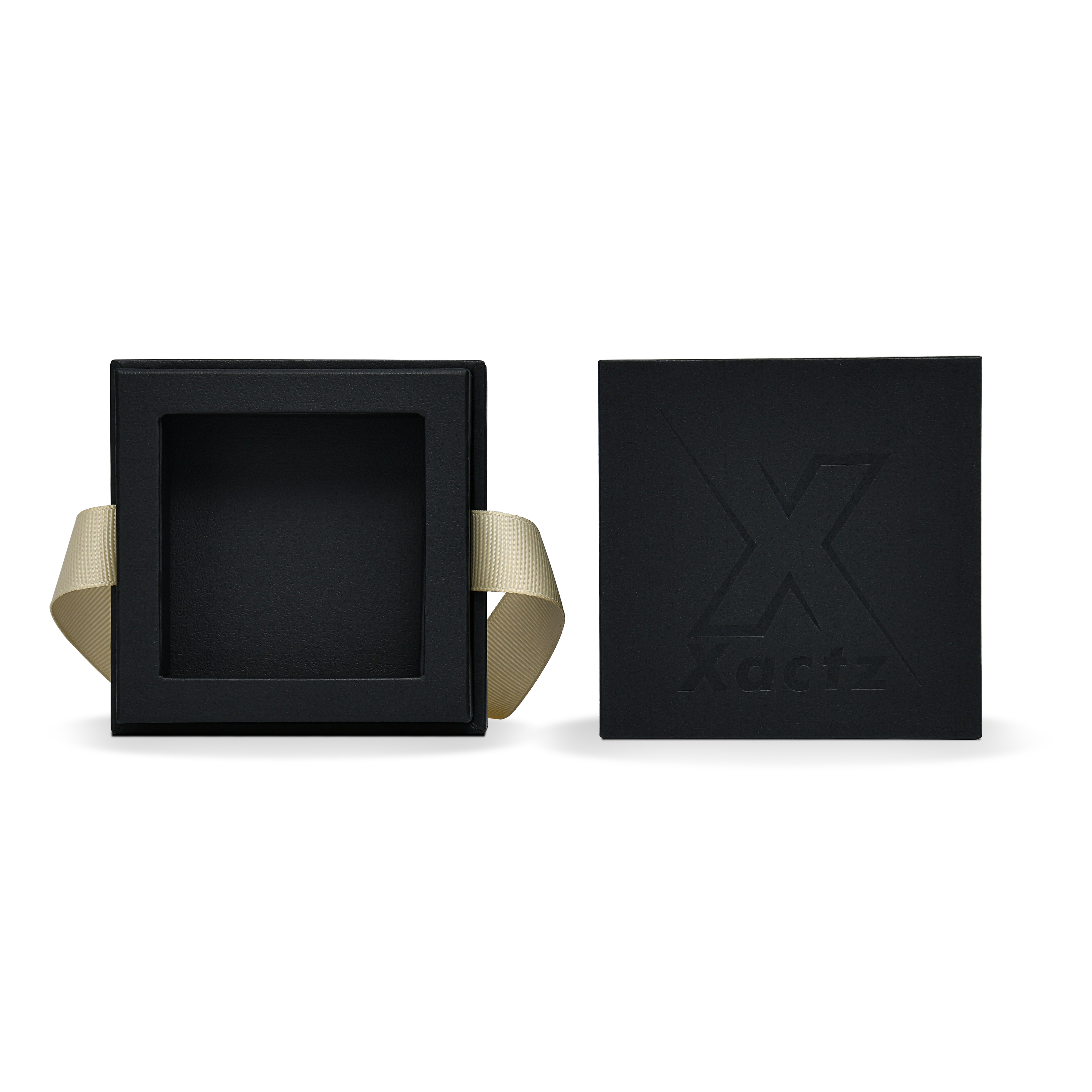 Premium Black Textured Rose Gold Embossed Hot Stamped Rigid Gift Box with Ribbon Closure