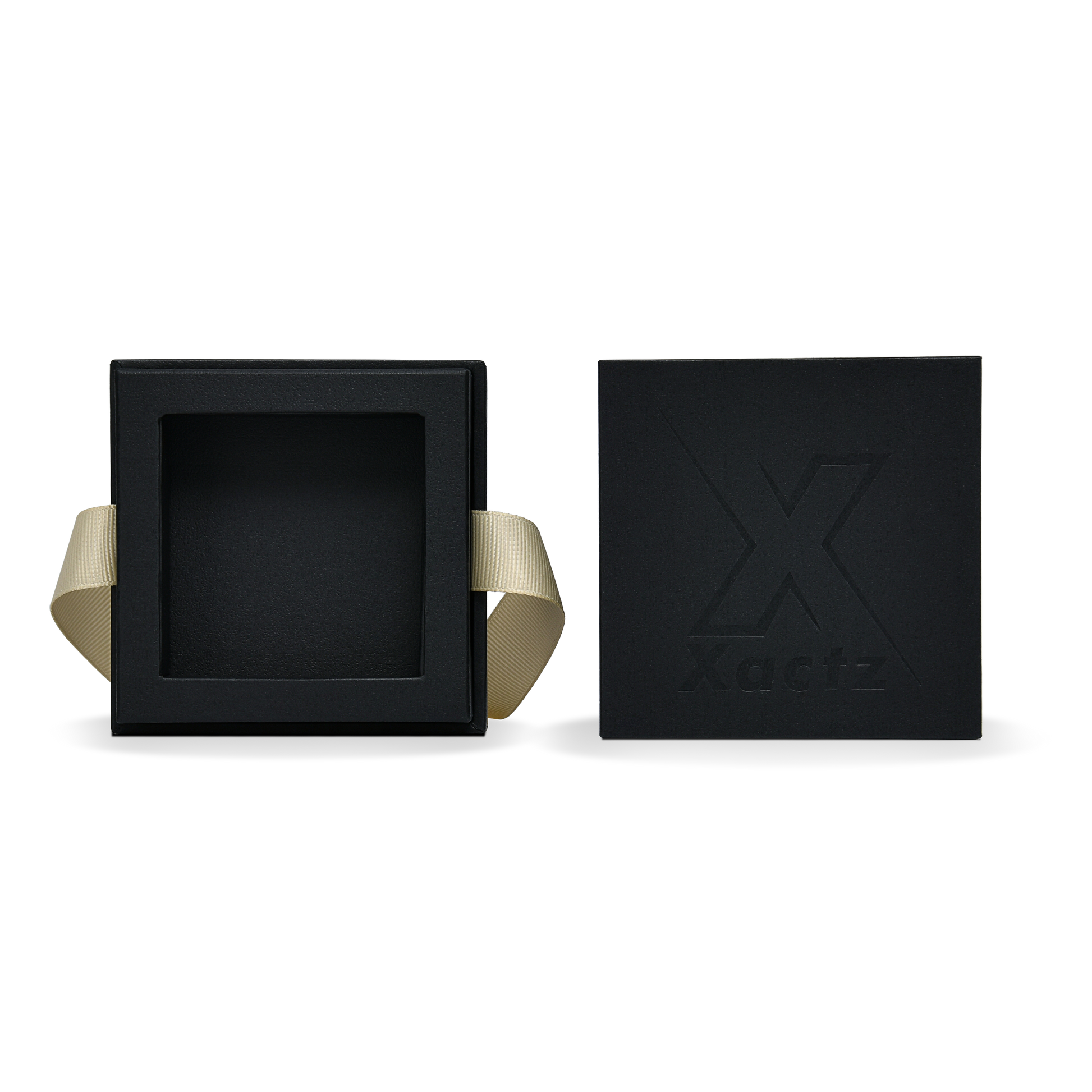 Premium Black Textured Rose Gold Embossed Hot Stamped Rigid Gift Box with Ribbon Closure