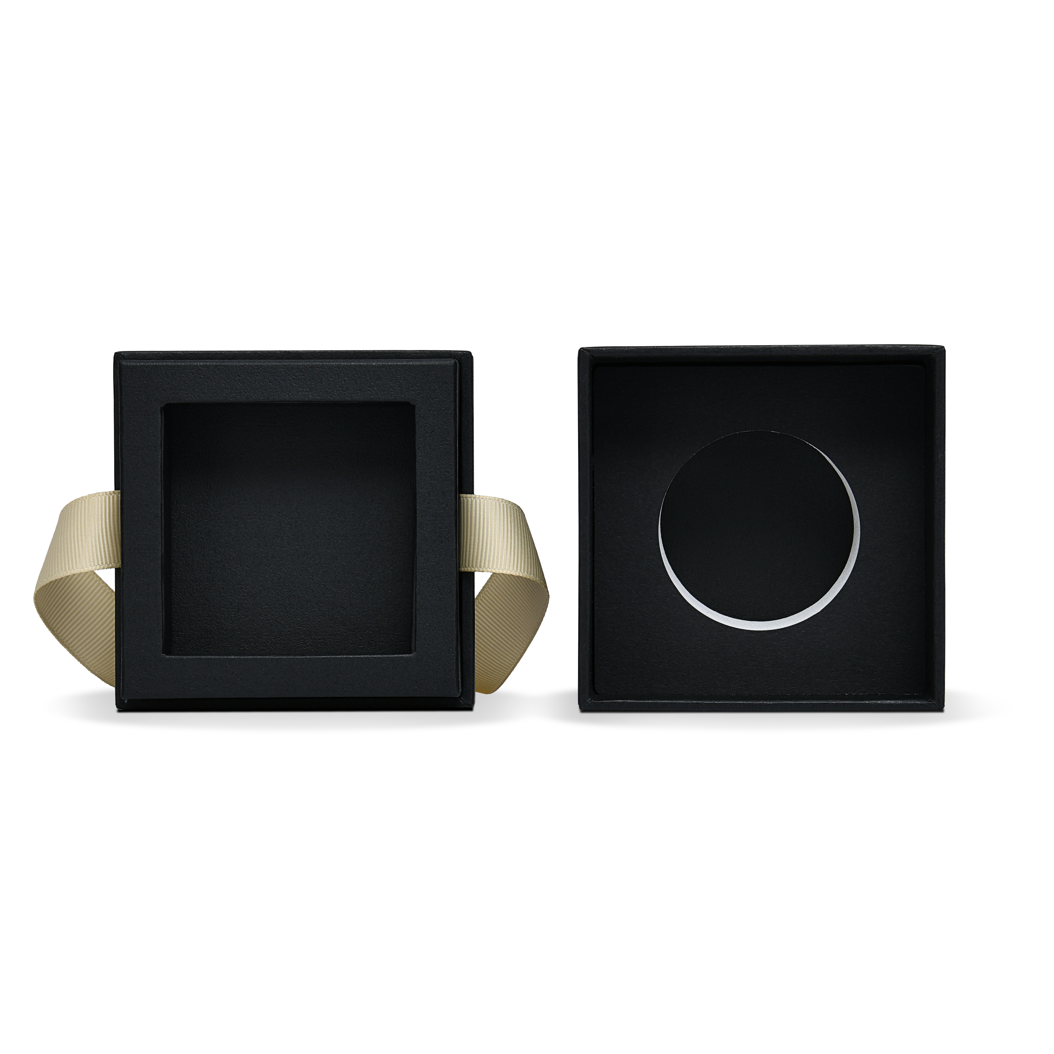 Premium Black Textured Rose Gold Embossed Hot Stamped Rigid Gift Box with Ribbon Closure