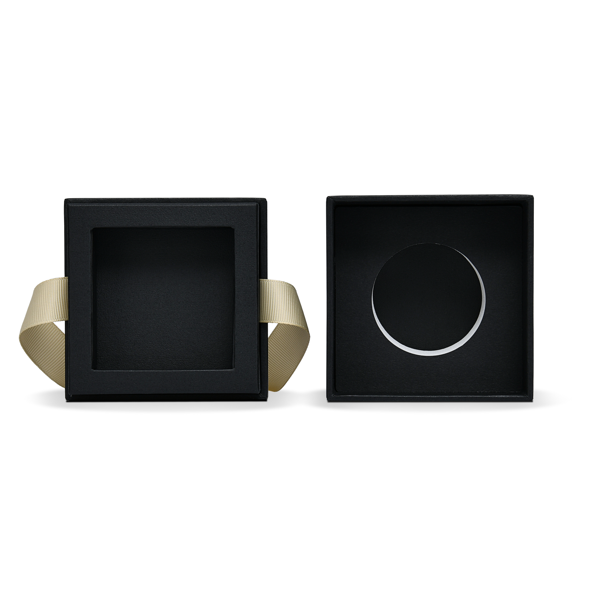 Premium Black Textured Rose Gold Embossed Hot Stamped Rigid Gift Box with Ribbon Closure