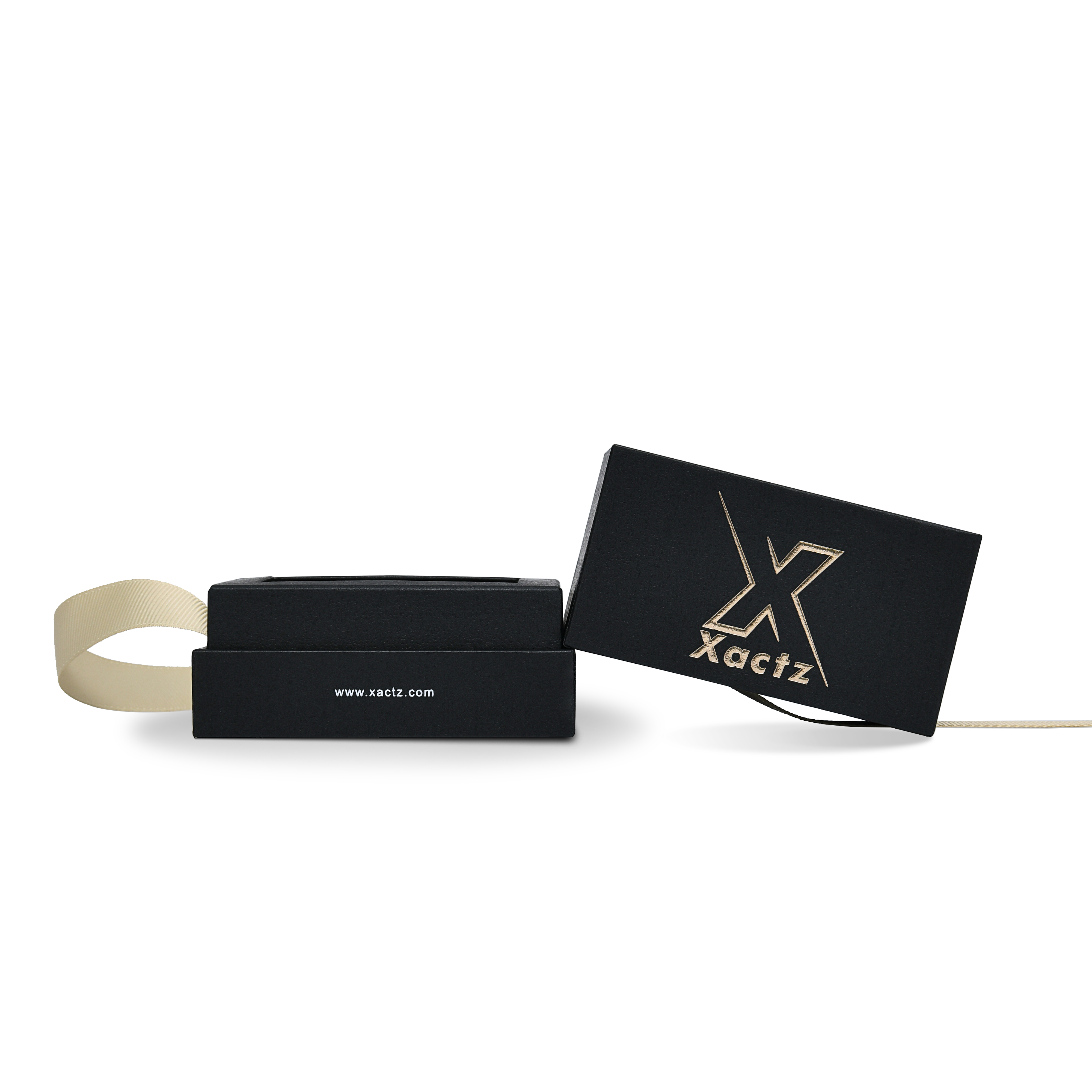 Premium Black Textured Rose Gold Embossed Hot Stamped Rigid Gift Box with Ribbon Closure