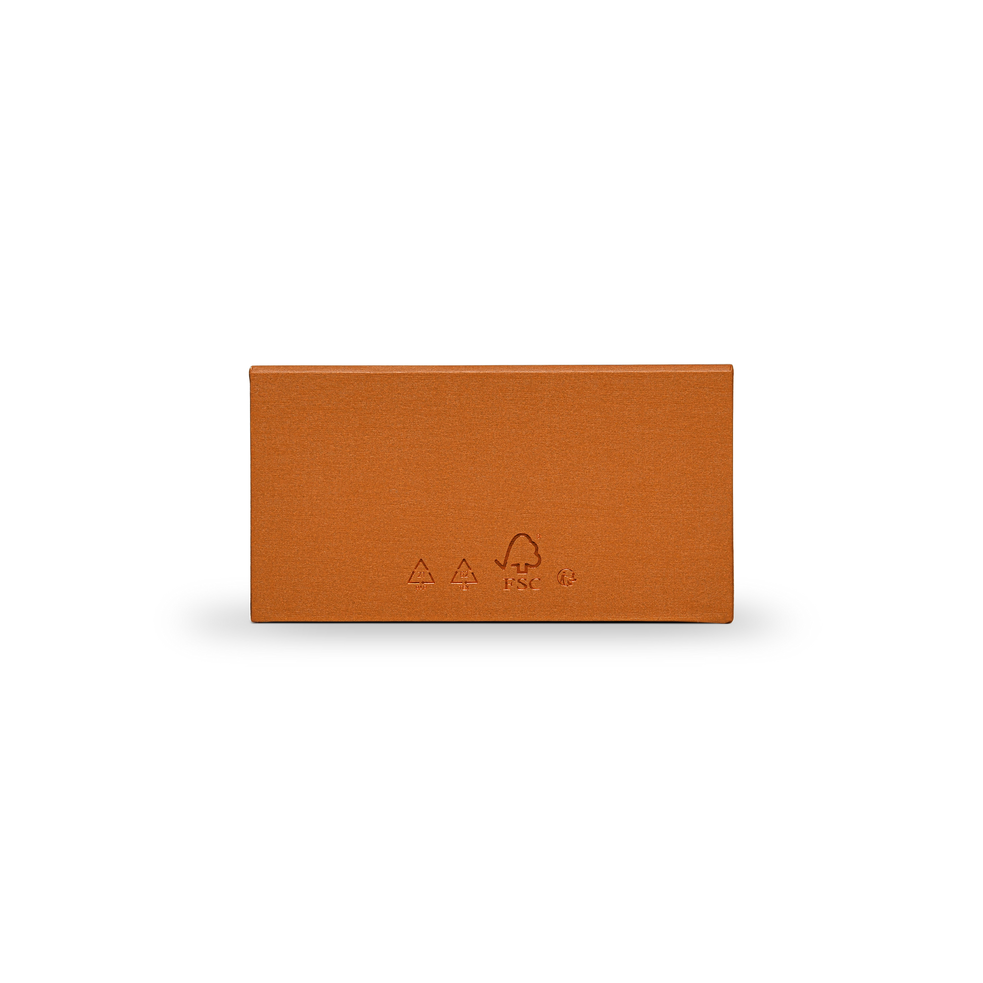 Premium Burnt Orange Textured Linen Embossed Black Gold Foil Drawer-Style Luxury Gift Box with Blue Ribbon Pull and Natural Raffia Fill