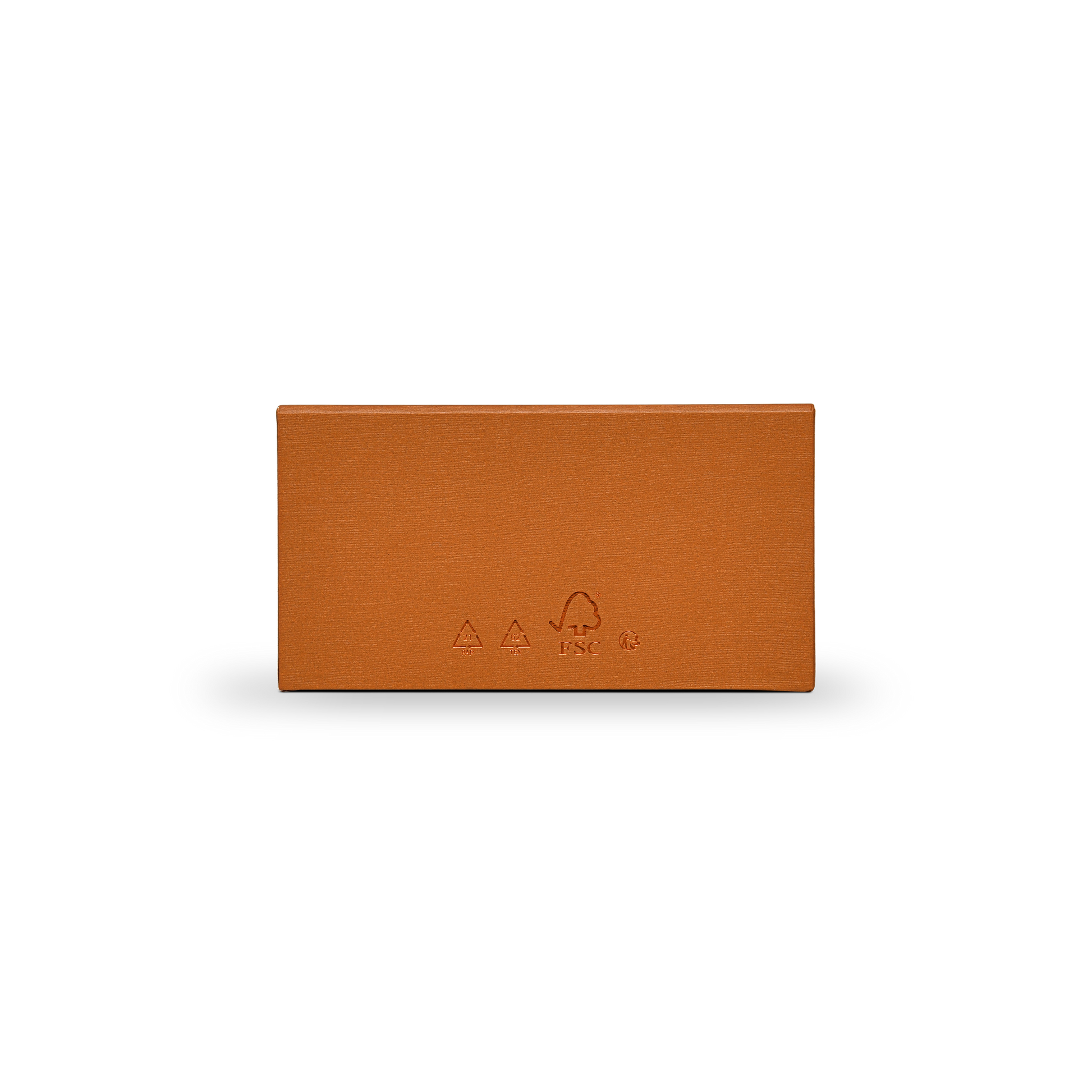 Premium Burnt Orange Textured Linen Embossed Black Gold Foil Drawer-Style Luxury Gift Box with Blue Ribbon Pull and Natural Raffia Fill