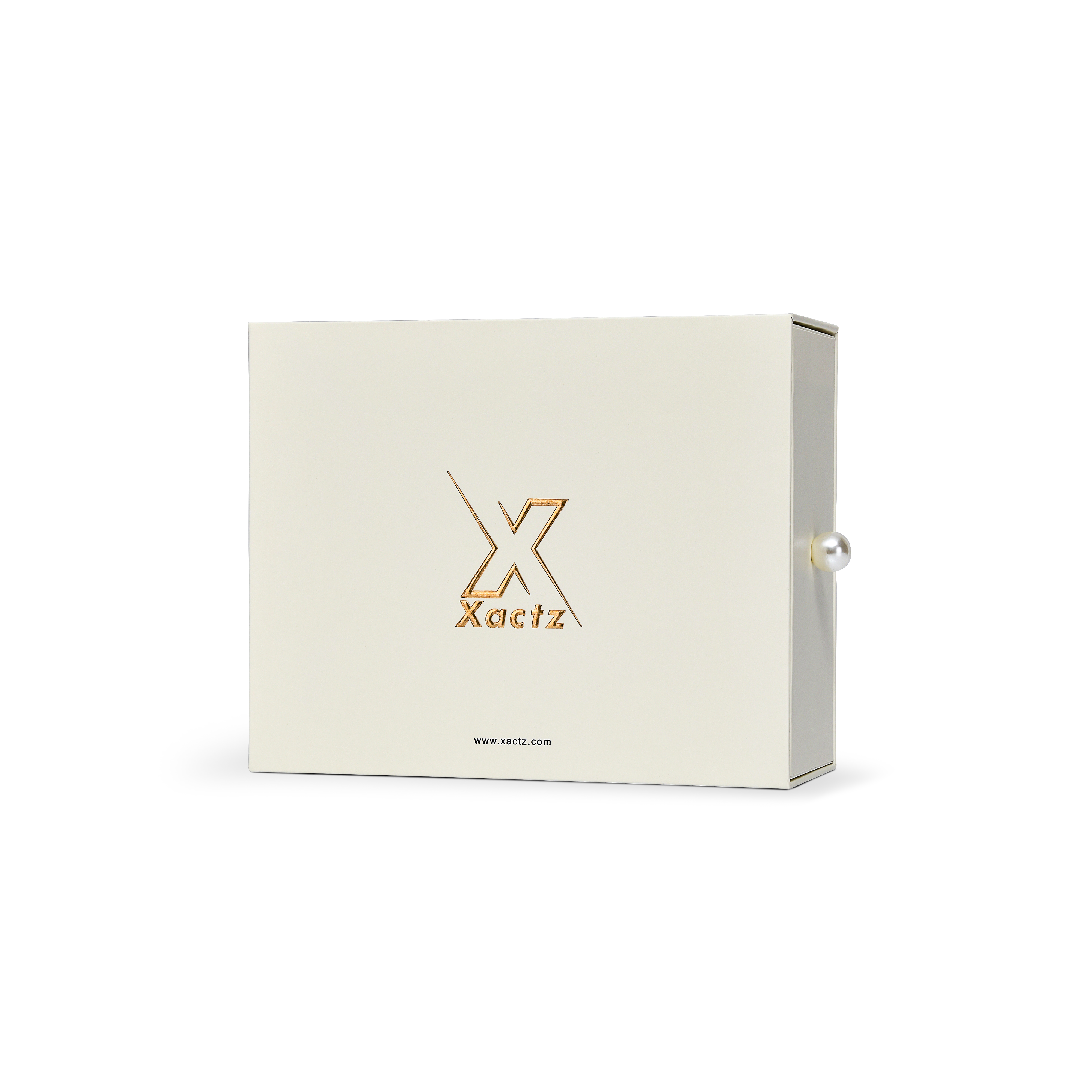 Premium Cream Drawer-Style Luxury Gift Box with Embossed Matte Gold Foil and Metal Pearl Handle