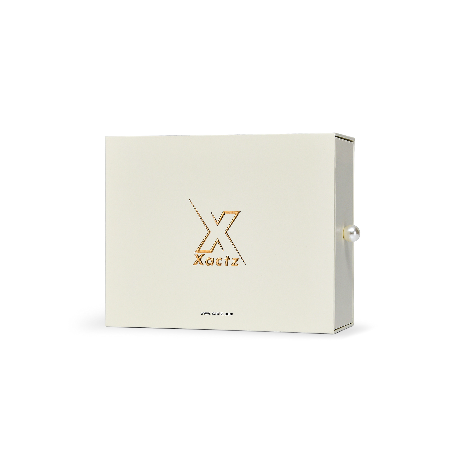 Premium Cream Drawer-Style Luxury Gift Box with Embossed Matte Gold Foil and Metal Pearl Handle