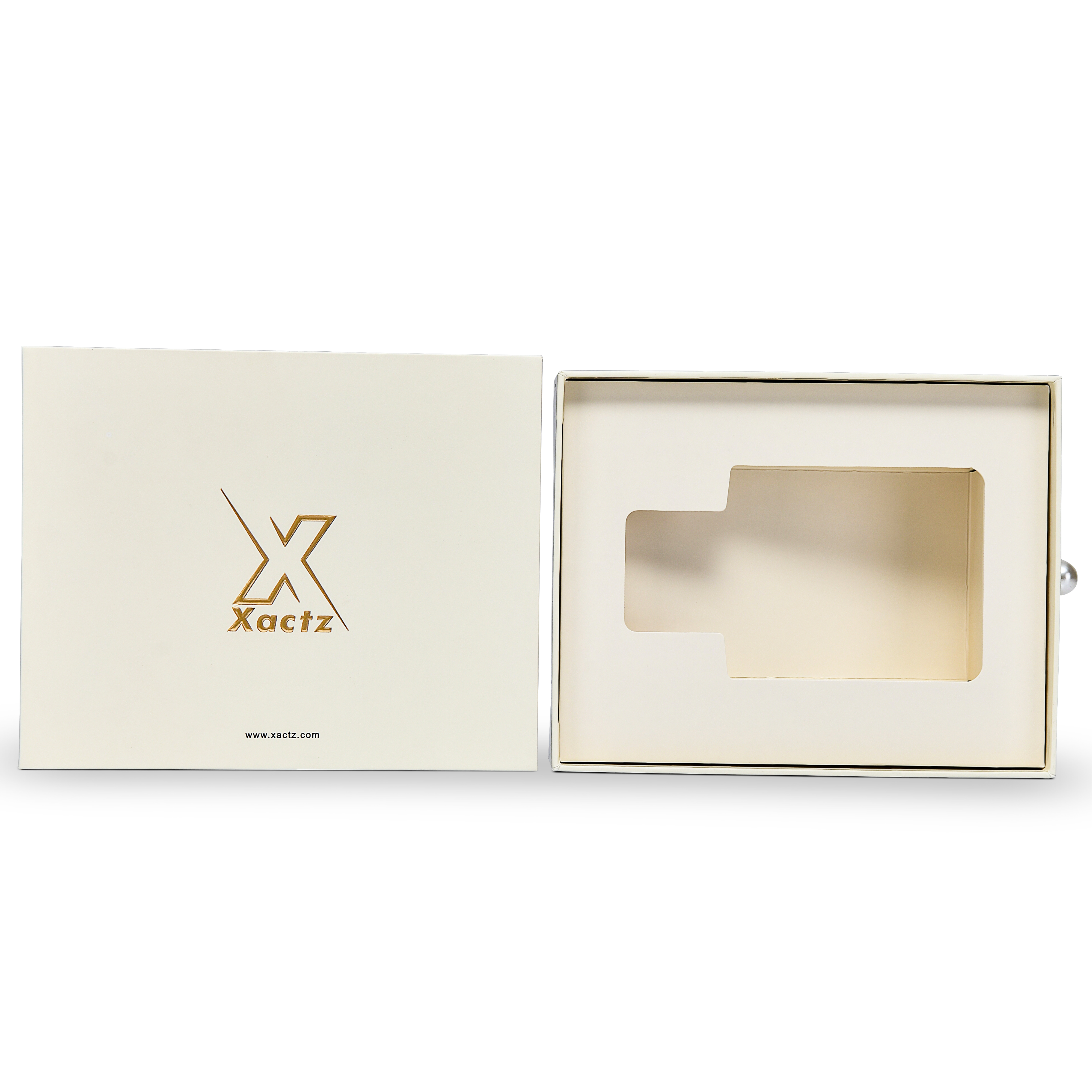 Premium Cream Drawer-Style Luxury Gift Box with Embossed Matte Gold Foil and Metal Pearl Handle