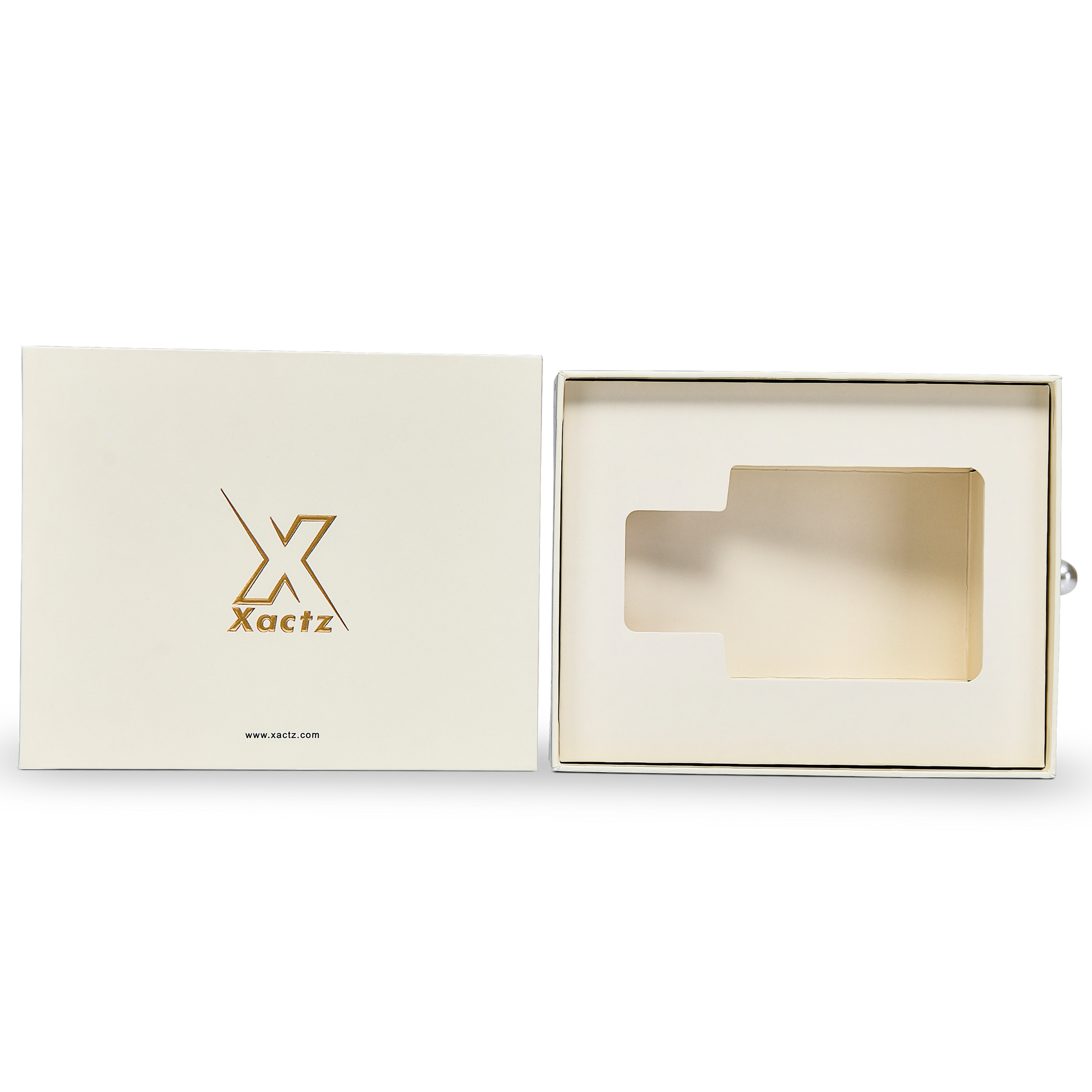 Premium Cream Drawer-Style Luxury Gift Box with Embossed Matte Gold Foil and Metal Pearl Handle