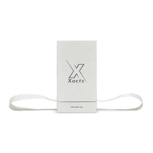 Premium Cream White Bright Silver Embossed Hot Stamped Extra Tall Rigid Gift Box with Ribbon Closure