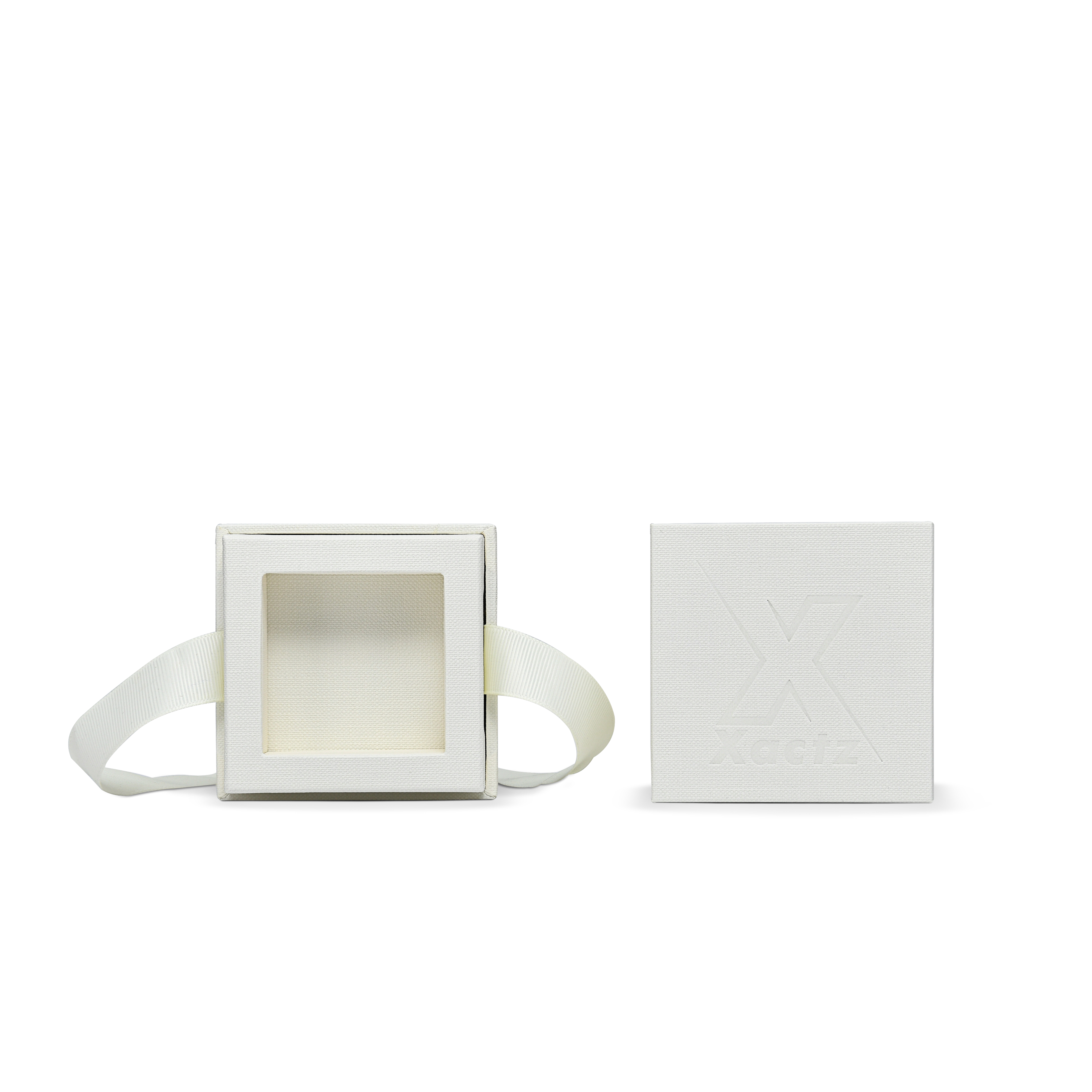 Premium Cream White Bright Silver Embossed Hot Stamped Extra Tall Rigid Gift Box with Ribbon Closure