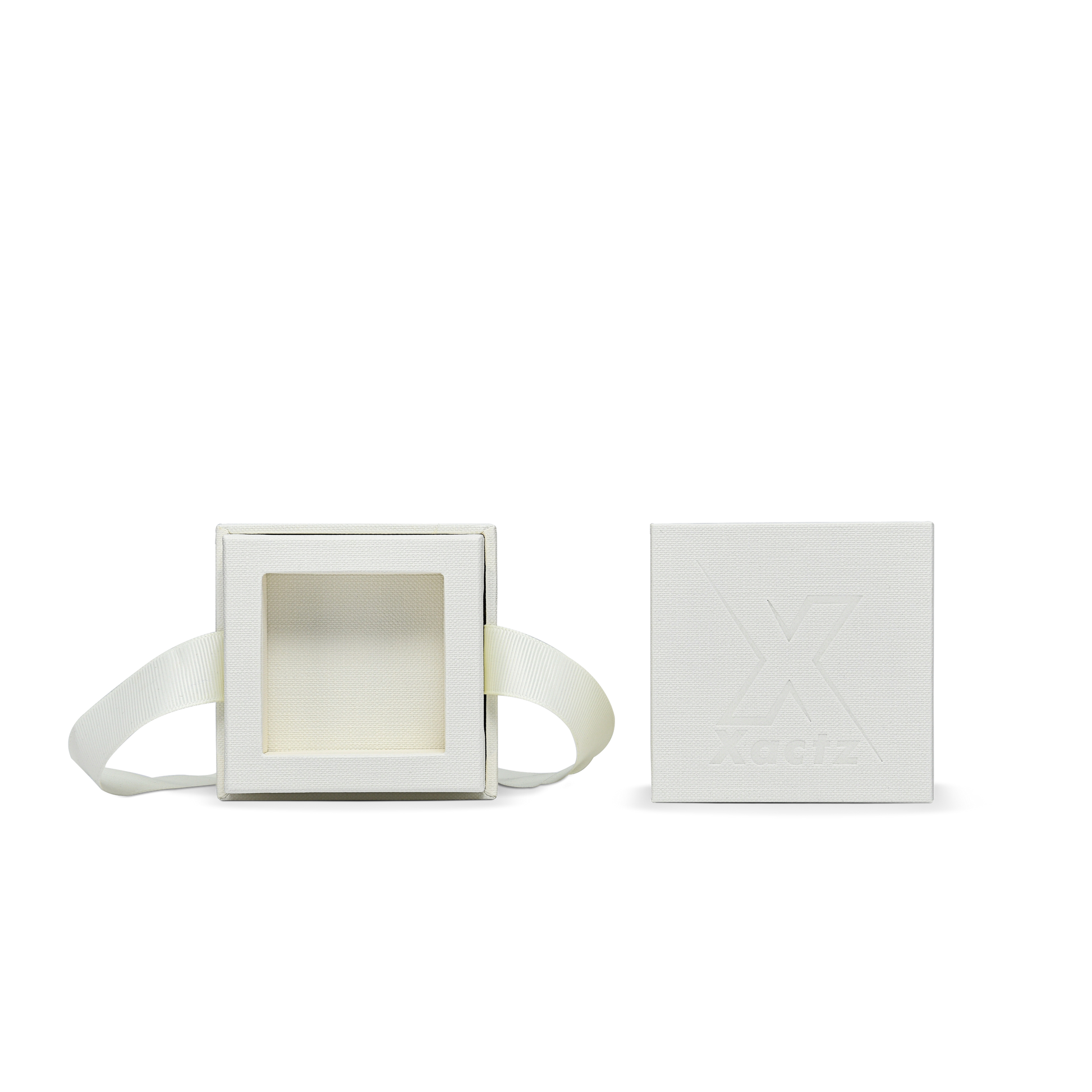 Premium Cream White Bright Silver Embossed Hot Stamped Extra Tall Rigid Gift Box with Ribbon Closure