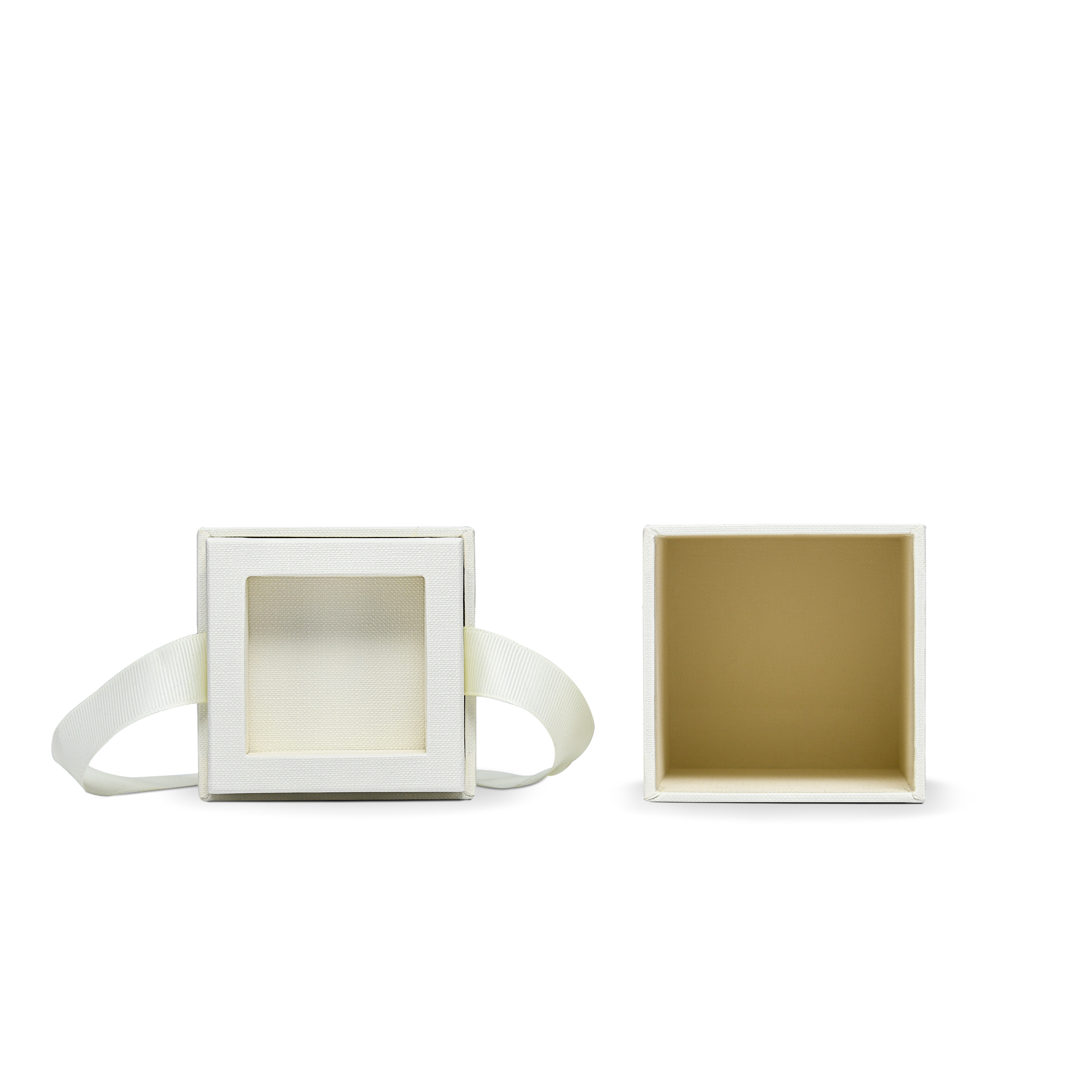 Premium Cream White Bright Silver Embossed Hot Stamped Extra Tall Rigid Gift Box with Ribbon Closure