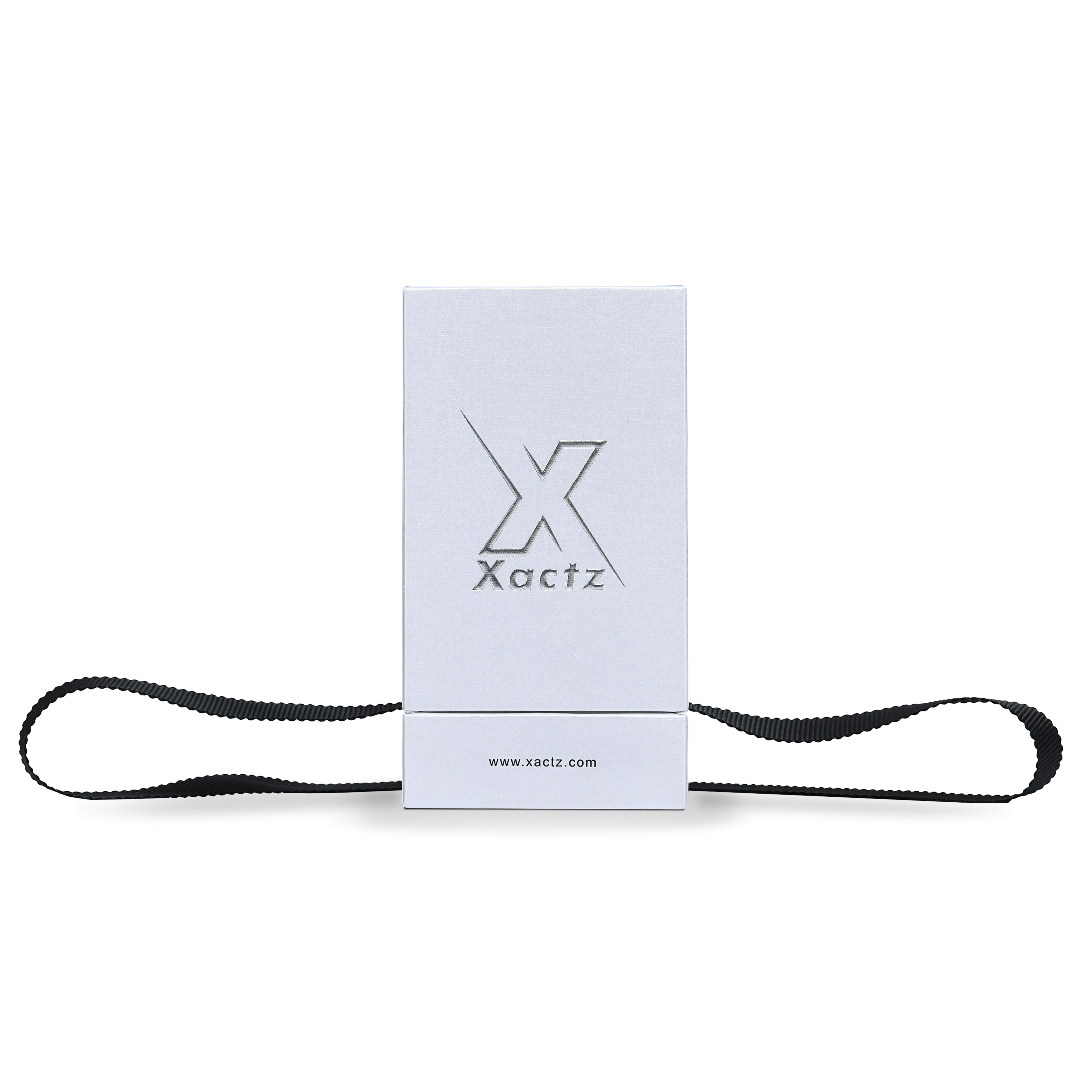 Premium Crystal White Textured Bright Silver Embossed Hot Stamped Extra Tall Rigid Gift Box with Ribbon Closure