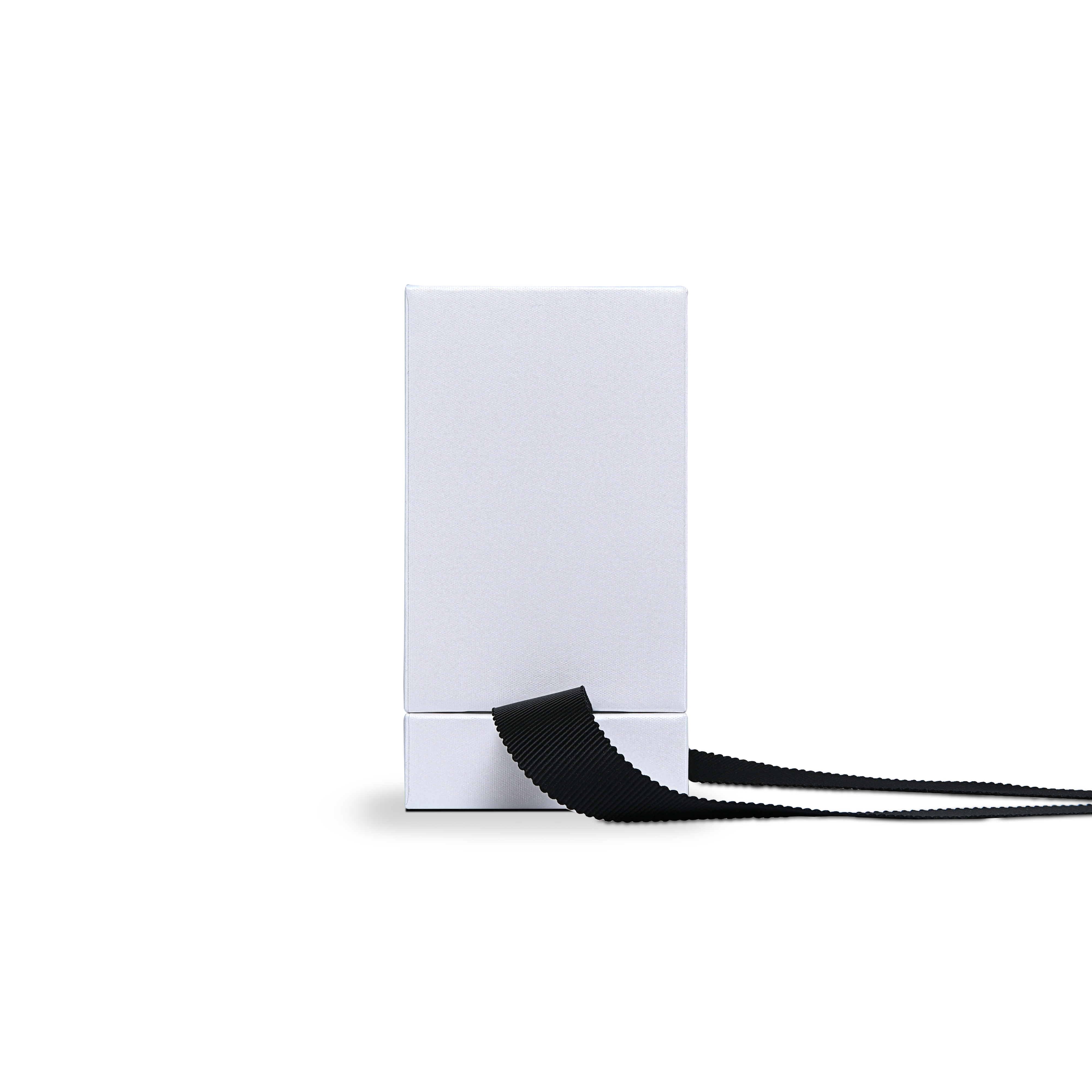 Premium Crystal White Textured Bright Silver Embossed Hot Stamped Extra Tall Rigid Gift Box with Ribbon Closure