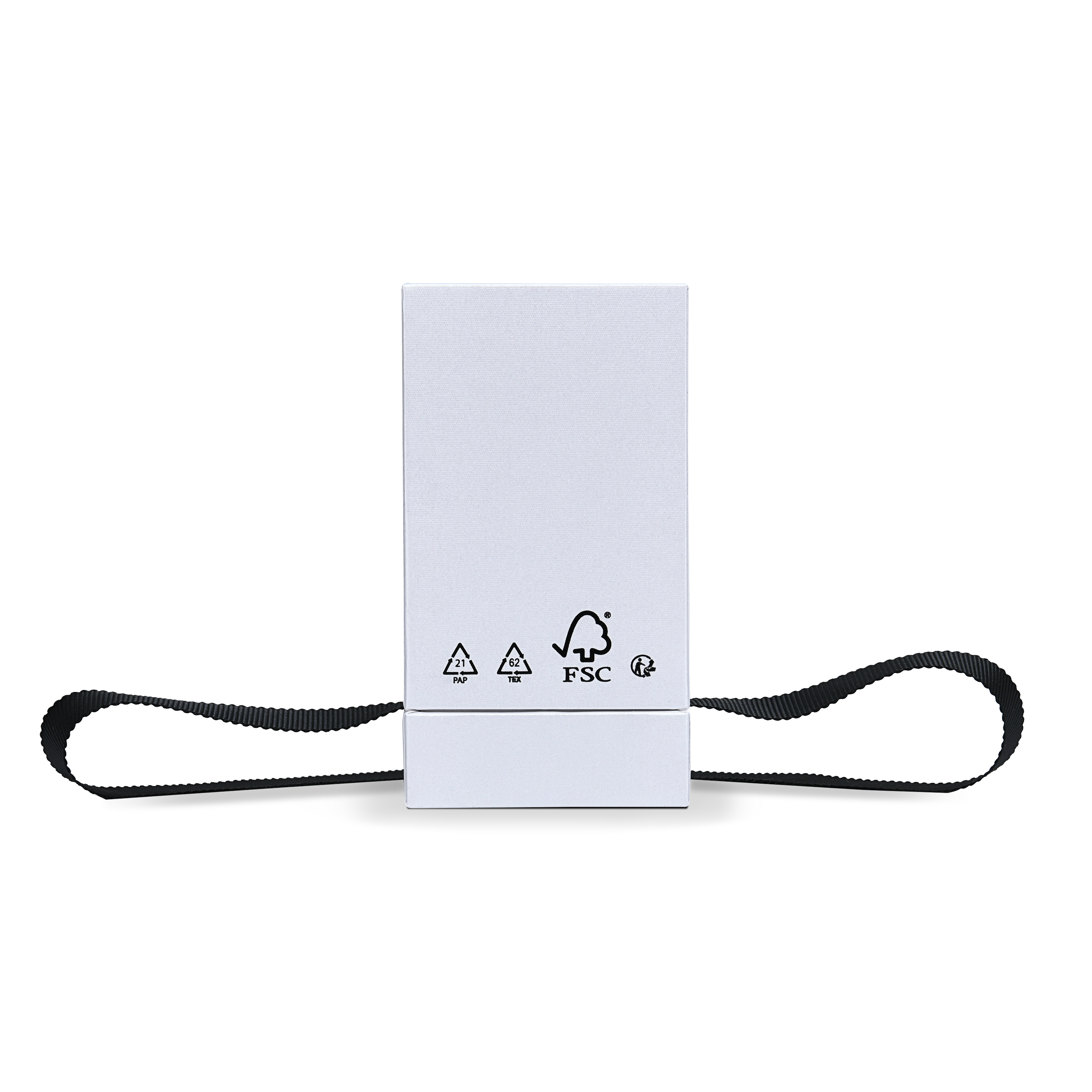 Premium Crystal White Textured Bright Silver Embossed Hot Stamped Extra Tall Rigid Gift Box with Ribbon Closure