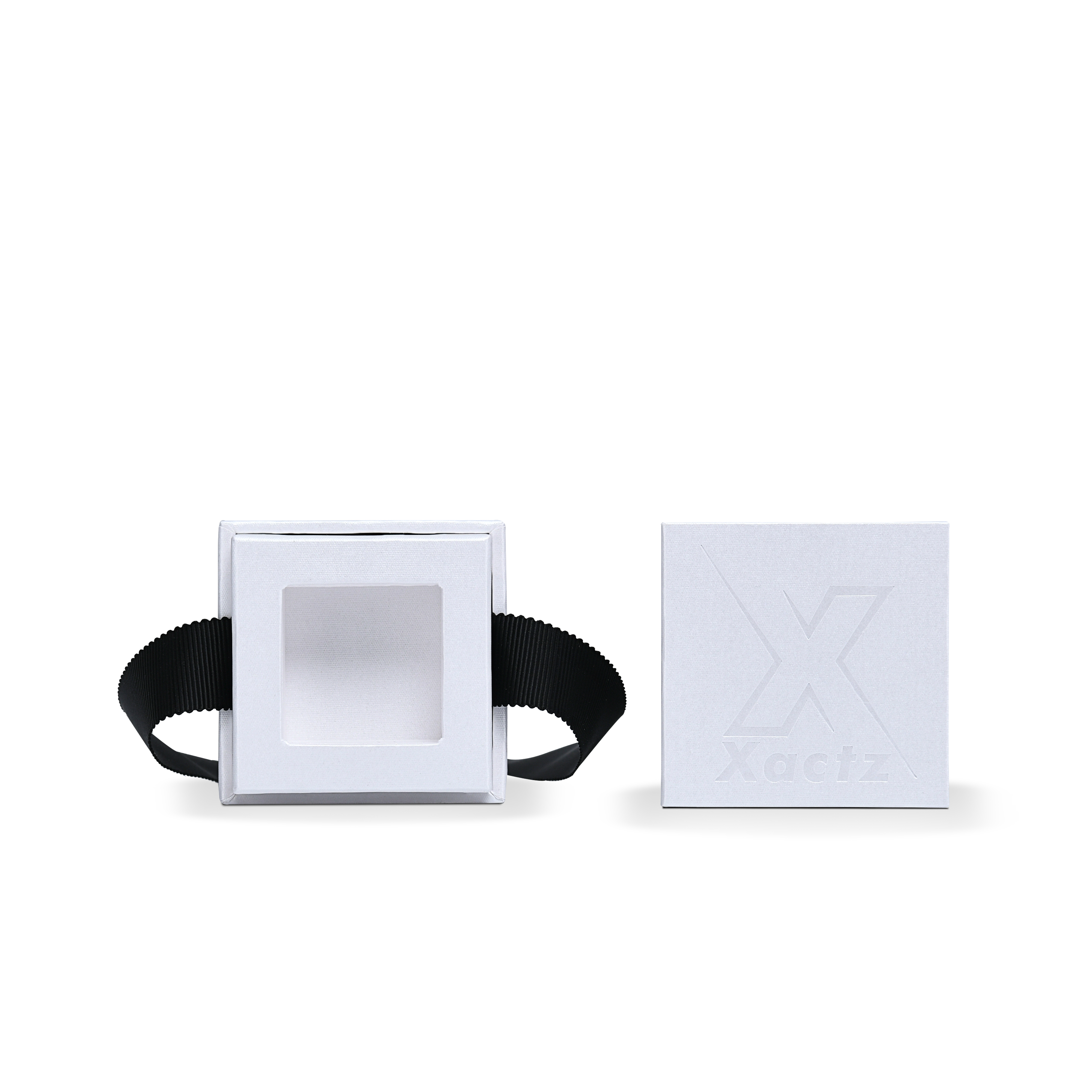 Premium Crystal White Textured Bright Silver Embossed Hot Stamped Extra Tall Rigid Gift Box with Ribbon Closure