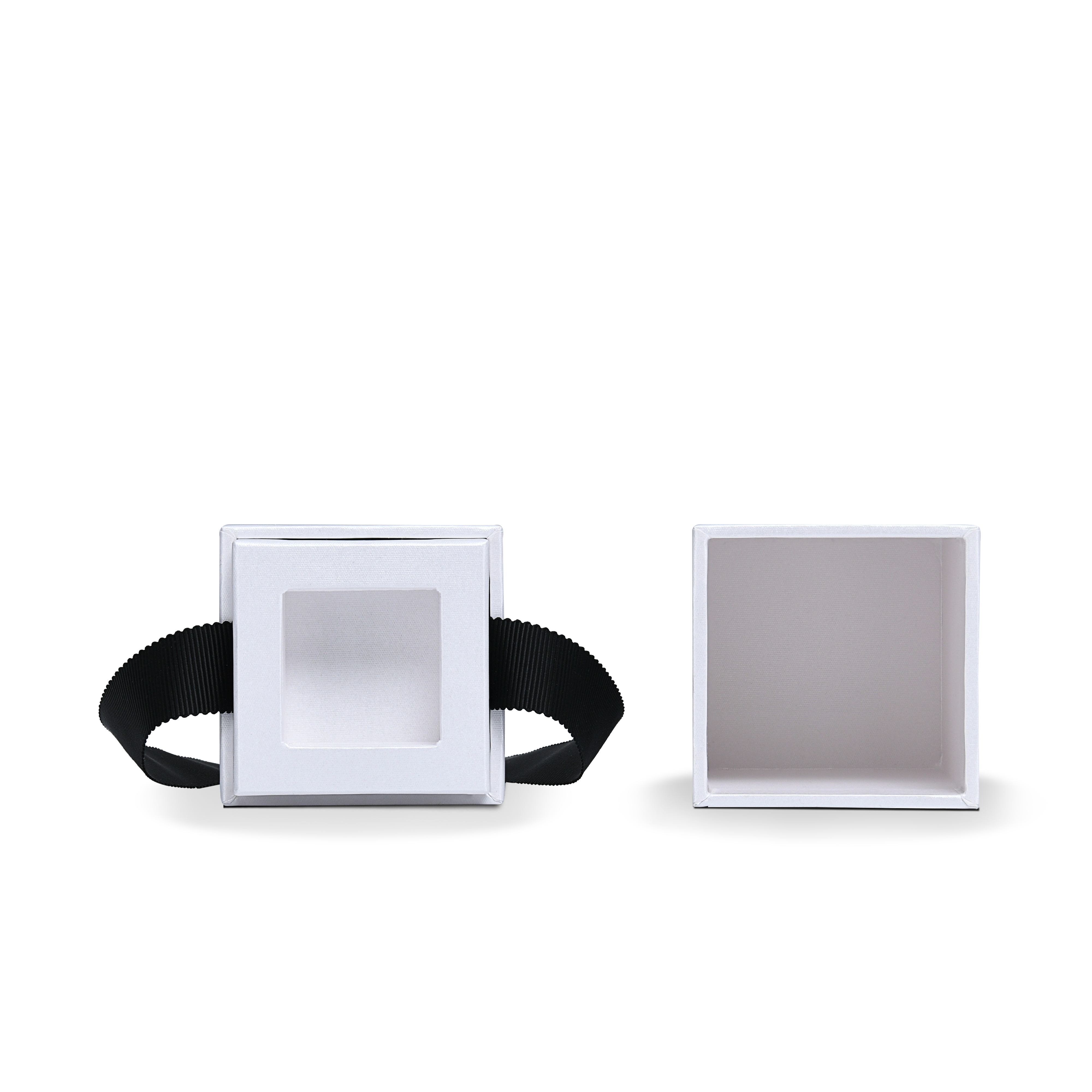 Premium Crystal White Textured Bright Silver Embossed Hot Stamped Extra Tall Rigid Gift Box with Ribbon Closure