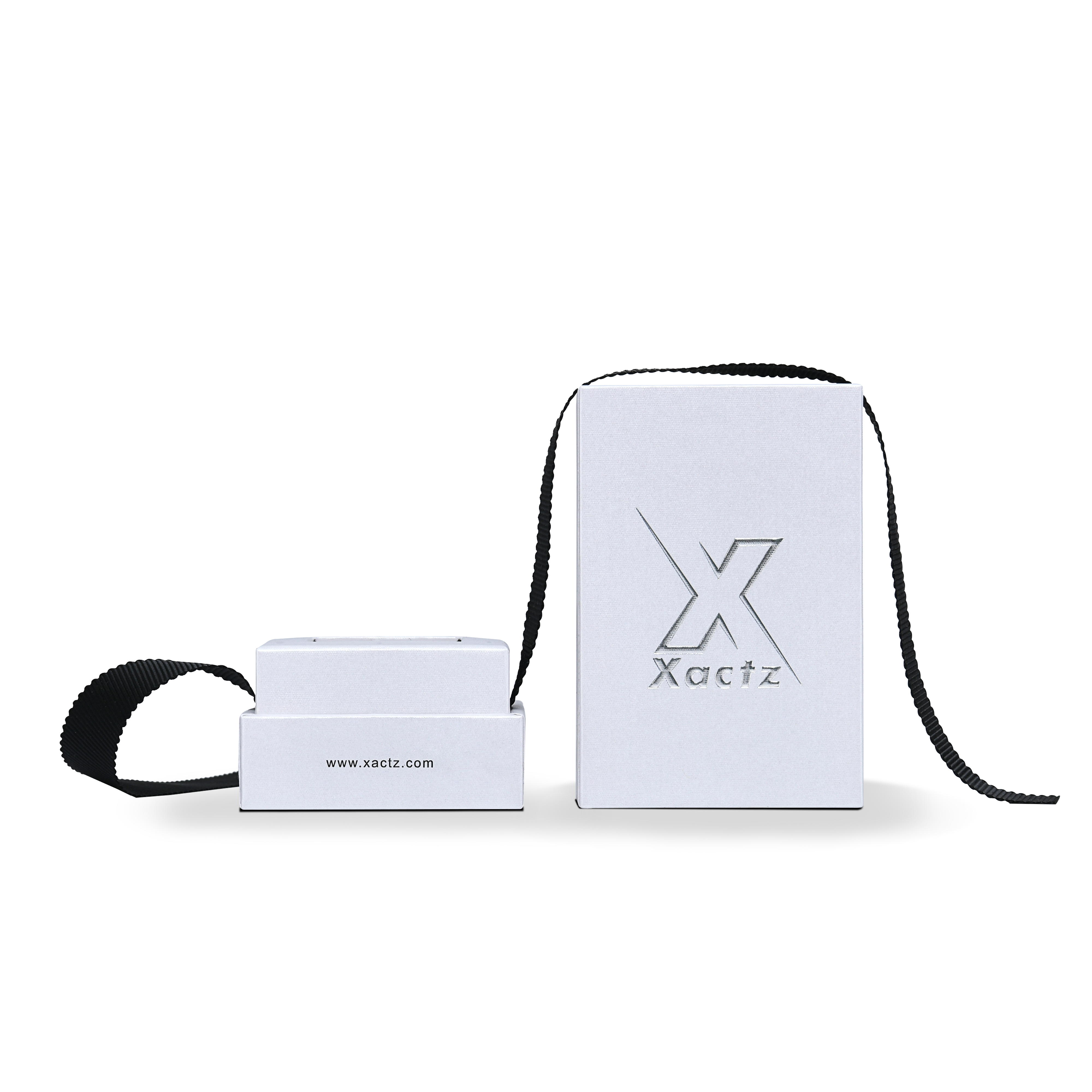 Premium Crystal White Textured Bright Silver Embossed Hot Stamped Extra Tall Rigid Gift Box with Ribbon Closure