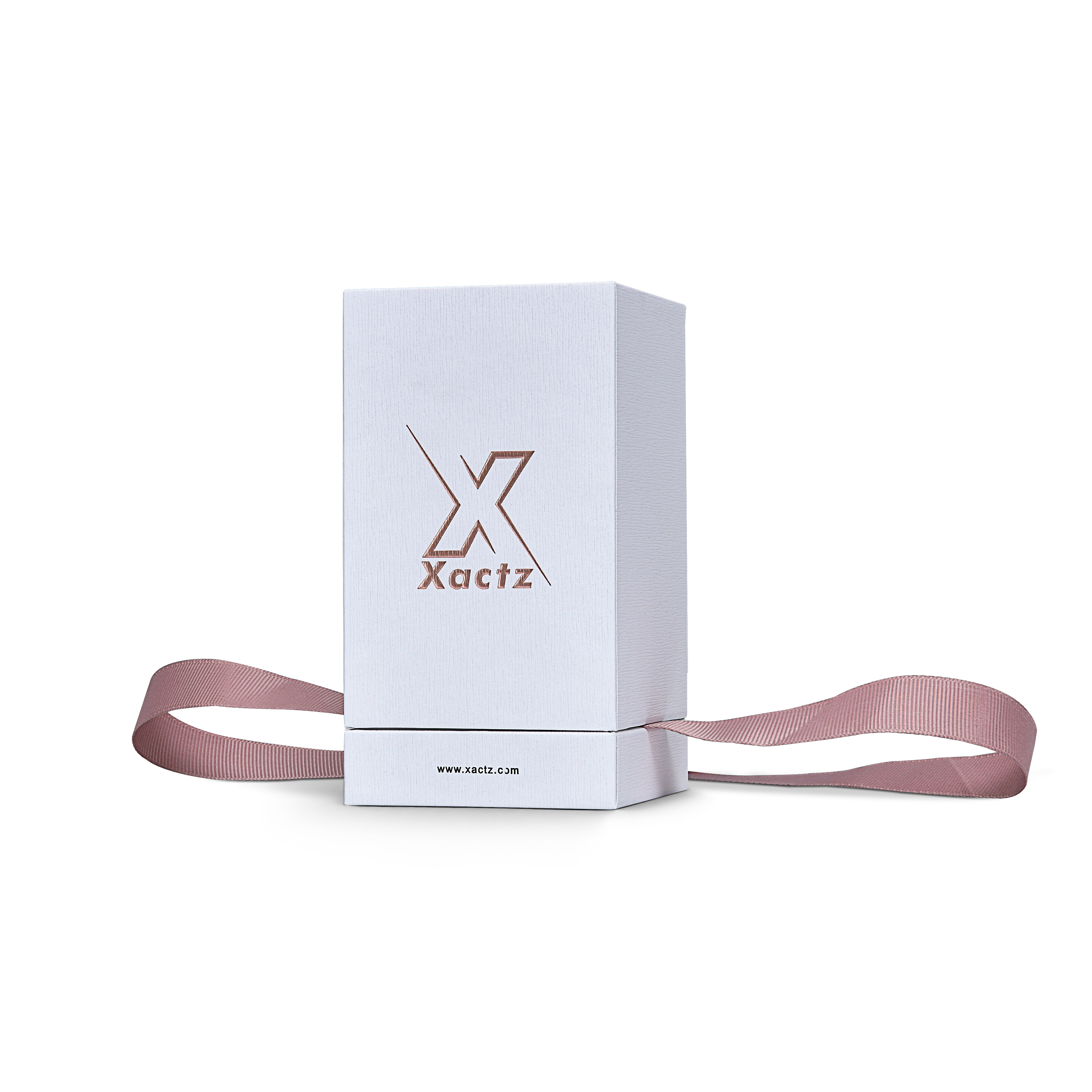 Premium Crystal White Textured Gold Embossed Hot Stamped Extra Tall Rigid Gift Box with Ribbon Closure