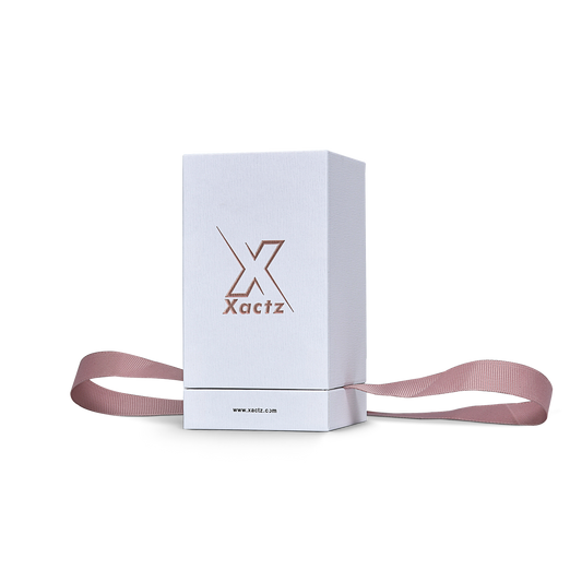 Premium Crystal White Textured Gold Embossed Hot Stamped Extra Tall Rigid Gift Box with Ribbon Closure