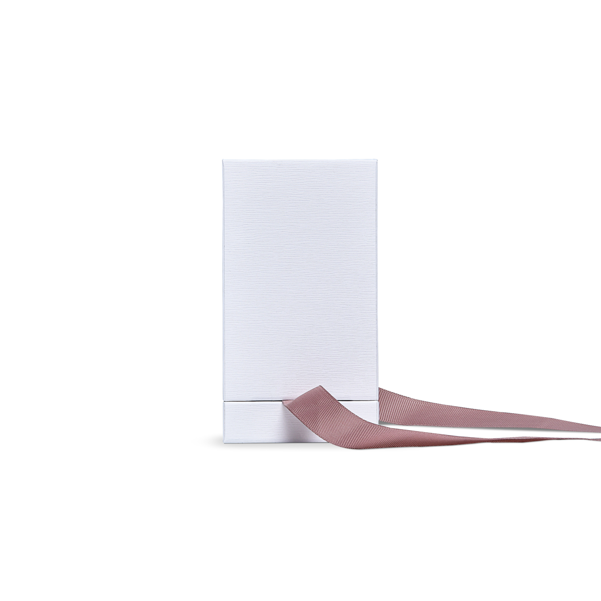 Premium Crystal White Textured Gold Embossed Hot Stamped Extra Tall Rigid Gift Box with Ribbon Closure