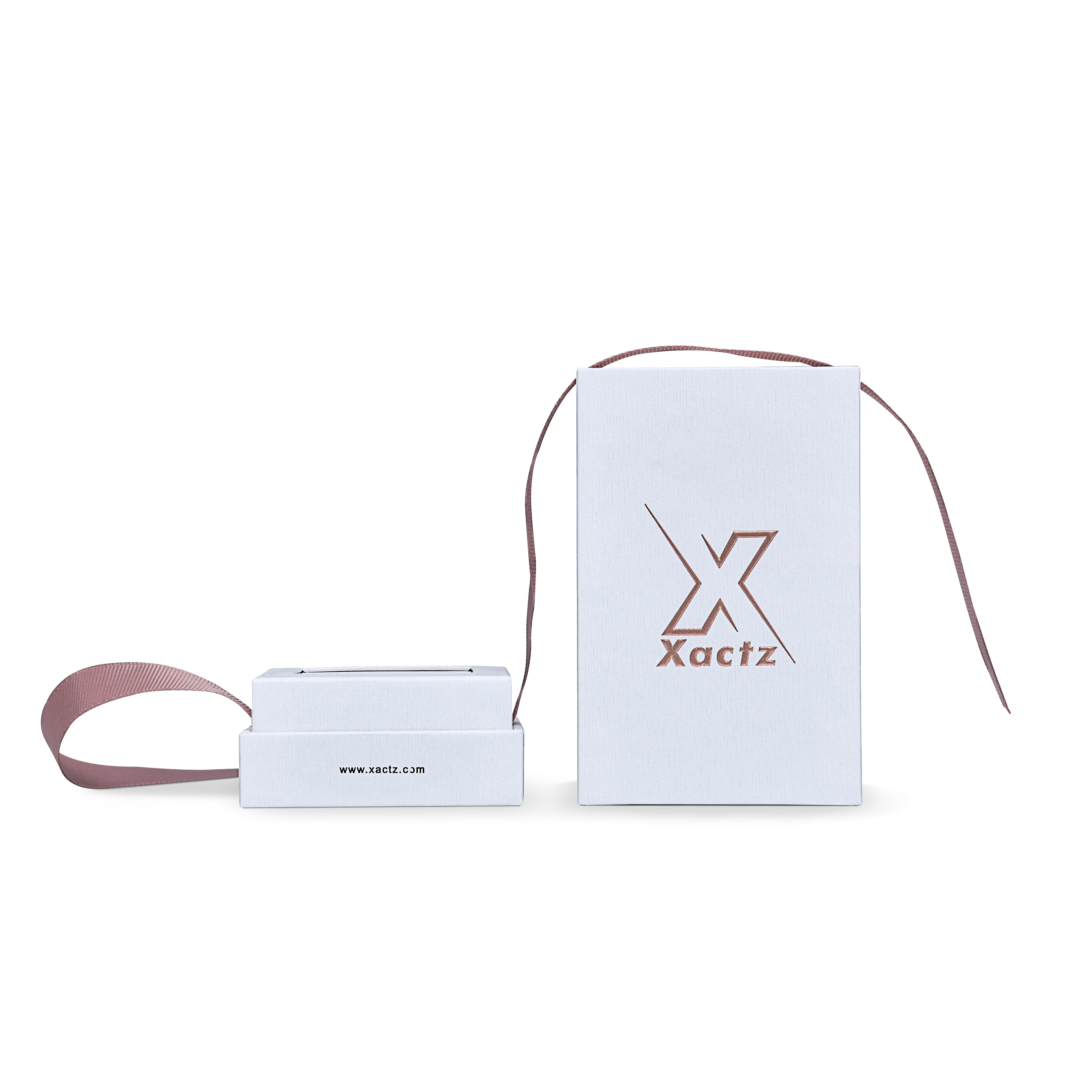 Premium Crystal White Textured Gold Embossed Hot Stamped Extra Tall Rigid Gift Box with Ribbon Closure