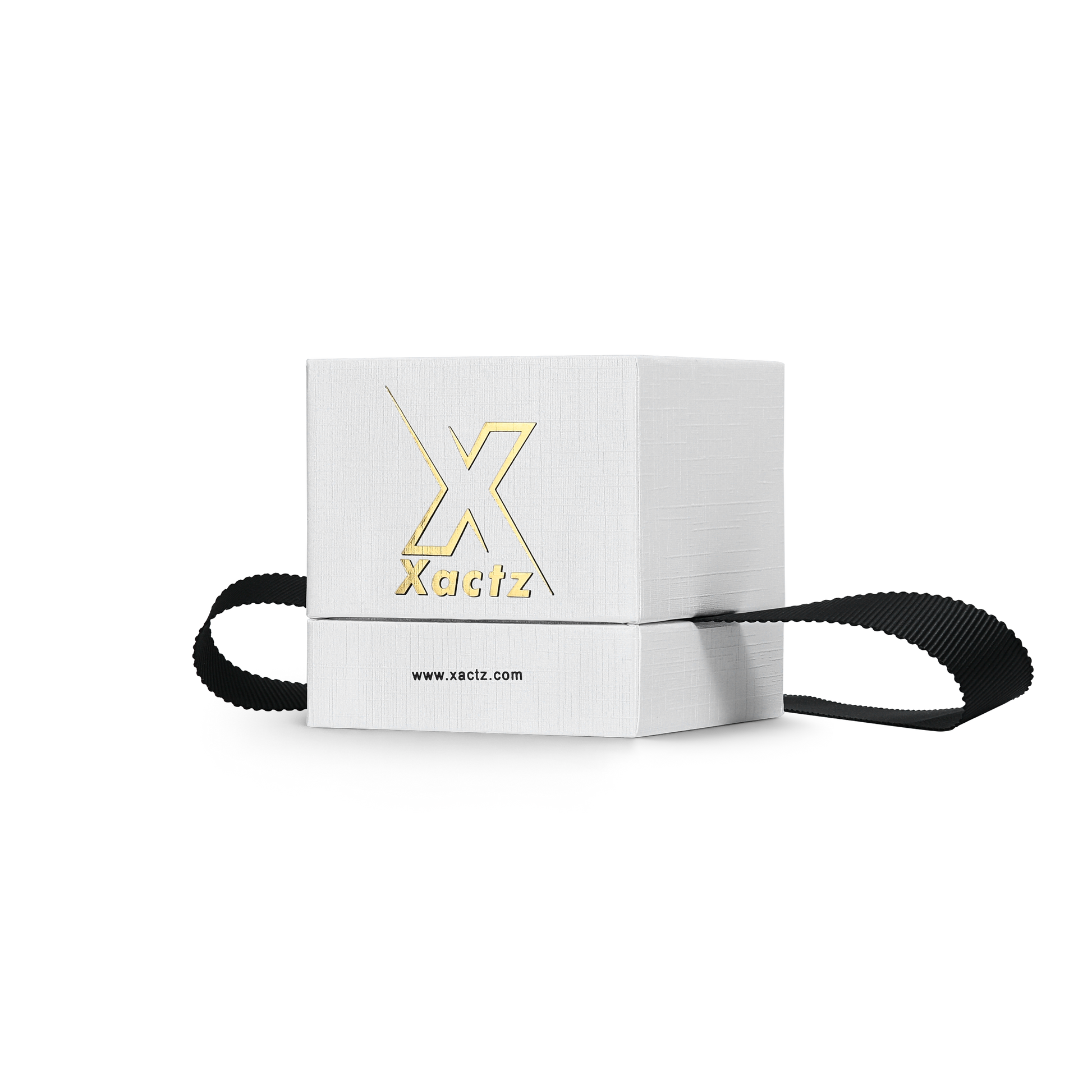 Premium Crystal White Textured Gold Embossed Hot Stamped Rigid Lid and Base Gift Box with Ribbon Closure